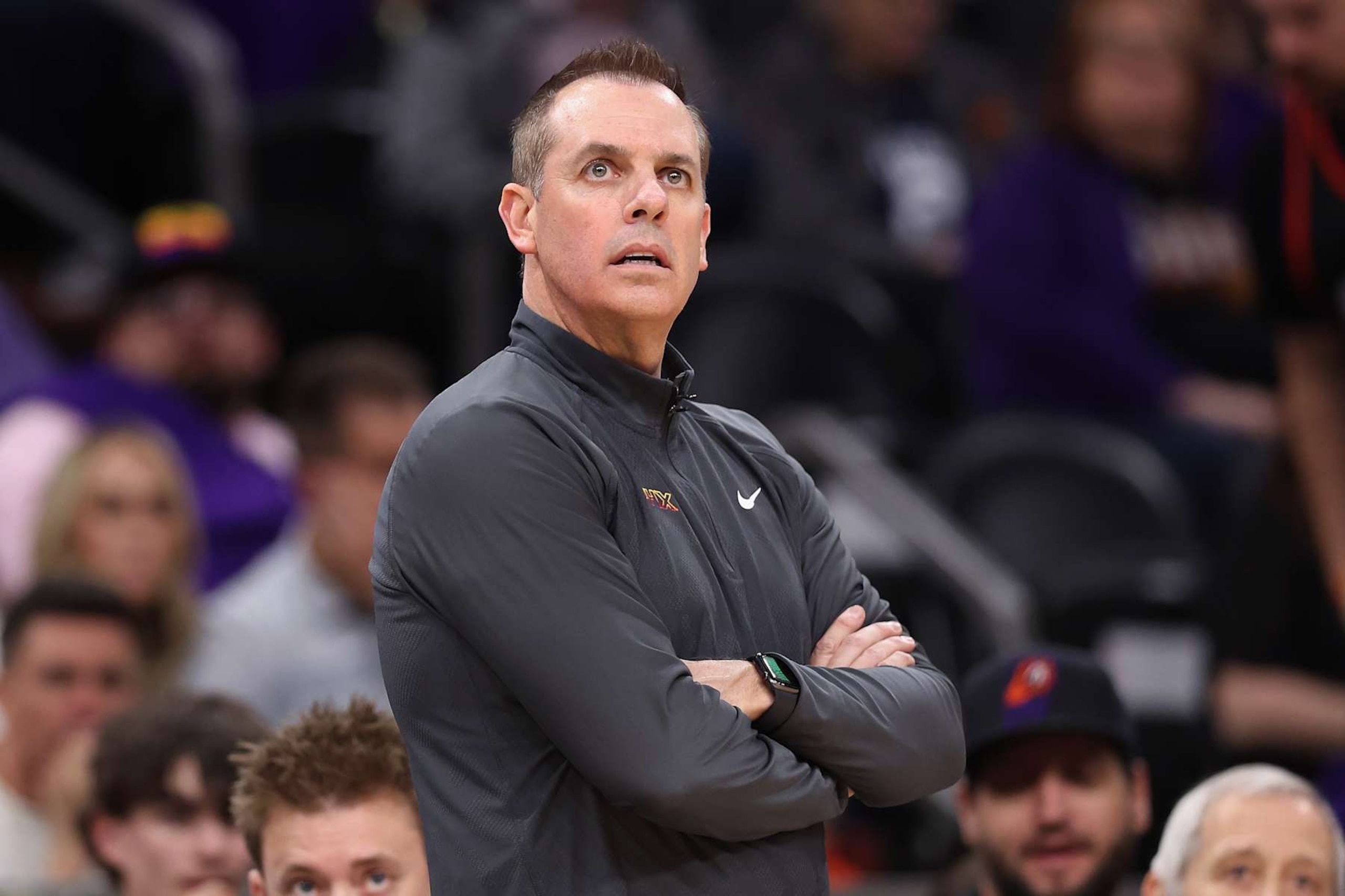PHOENIX, ARIZONA - APRIL 26: Head coach Frank Vogel of the Phoenix Suns reacts during the second half of game three of the Western Conference First Round Playoffs at Footprint Center on April 26, 2024 in Phoenix, Arizona. The Timberwolves defeated the Suns 126-109. ˆNOTE TO USER: User expressly acknowledges and agrees that, by downloading and or using this photograph, User is consenting to the terms and conditions of the Getty Images License Agreement. NOTE TO USER: User expressly acknowledges and agrees that, by downloading and or using this photograph, User is consenting to the terms and conditions of the Getty Images License Agreement. ˆ (Photo by Christian Petersen/Getty Images)
