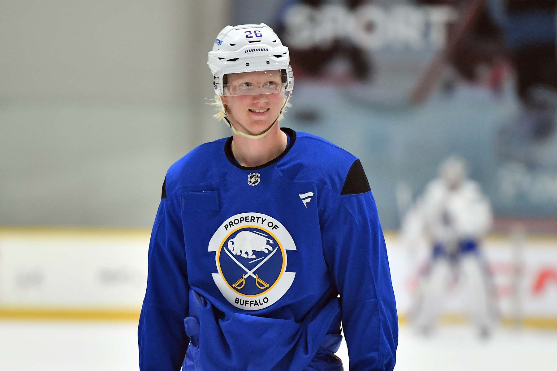 PRAGUE, CZECH REPUBLIC - OCTOBER 02: Rasmus Dahlin #26 of the Buffalo Sabres attends practice prior to the 2024 NHL Global Series Czechia on October 02, 2024 in Prague, Czech Republic. (Photo by Ben Jackson/NHLI via Getty Images)