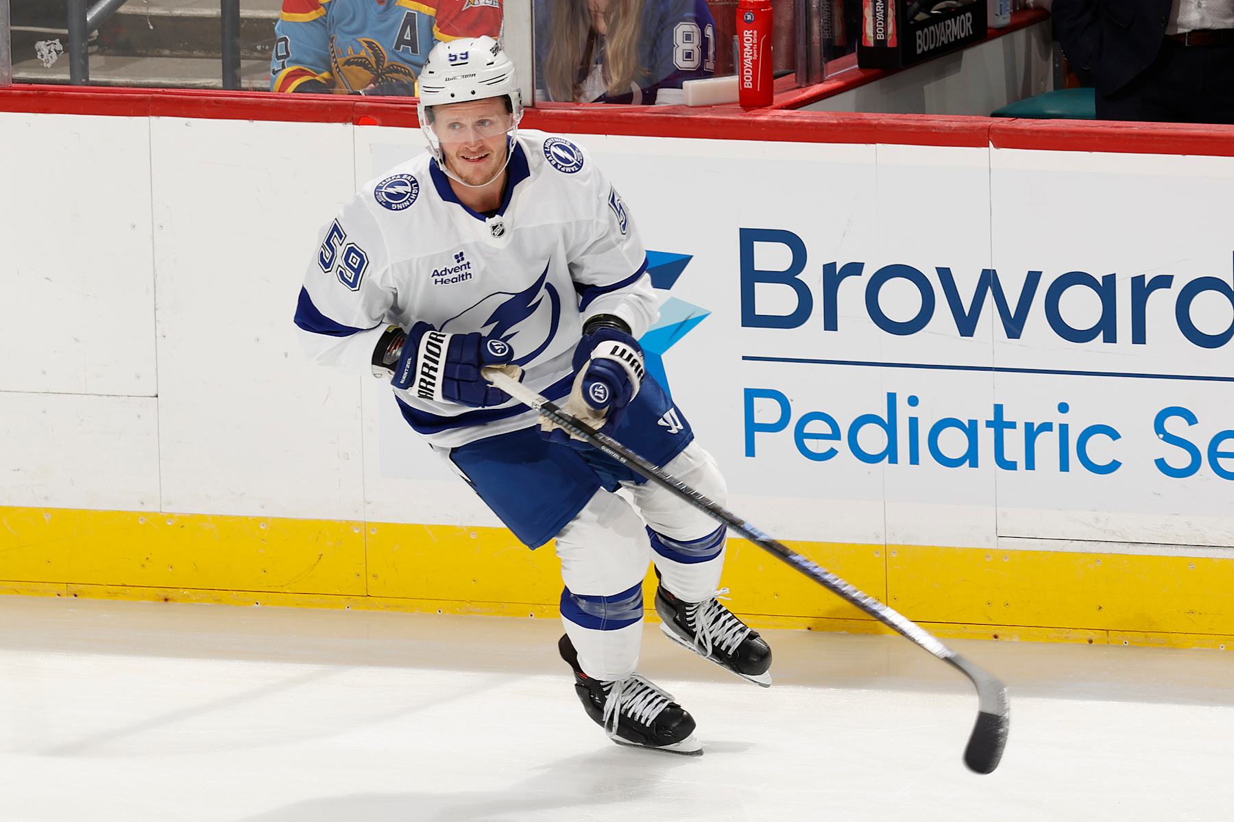 SUNRISE, FL - SEPTEMBER 30: Jake Guentzel #59 of the Tampa Bay Lightning skates prior to the preseason game against the Florida Panthers at the Amerant Bank Arena on September 30, 2024 in Sunrise, Florida. (Photo by Joel Auerbach/Getty Images)