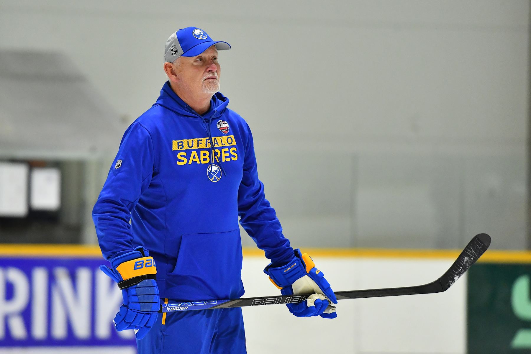 PRAGUE, CZECH REPUBLIC - OCTOBER 02: Head coach Lindy Ruff of the Buffalo Sabres leads practice prior to the 2024 NHL Global Series Czechia on October 02, 2024 in Prague, Czech Republic. (Photo by Ben Jackson/NHLI via Getty Images)