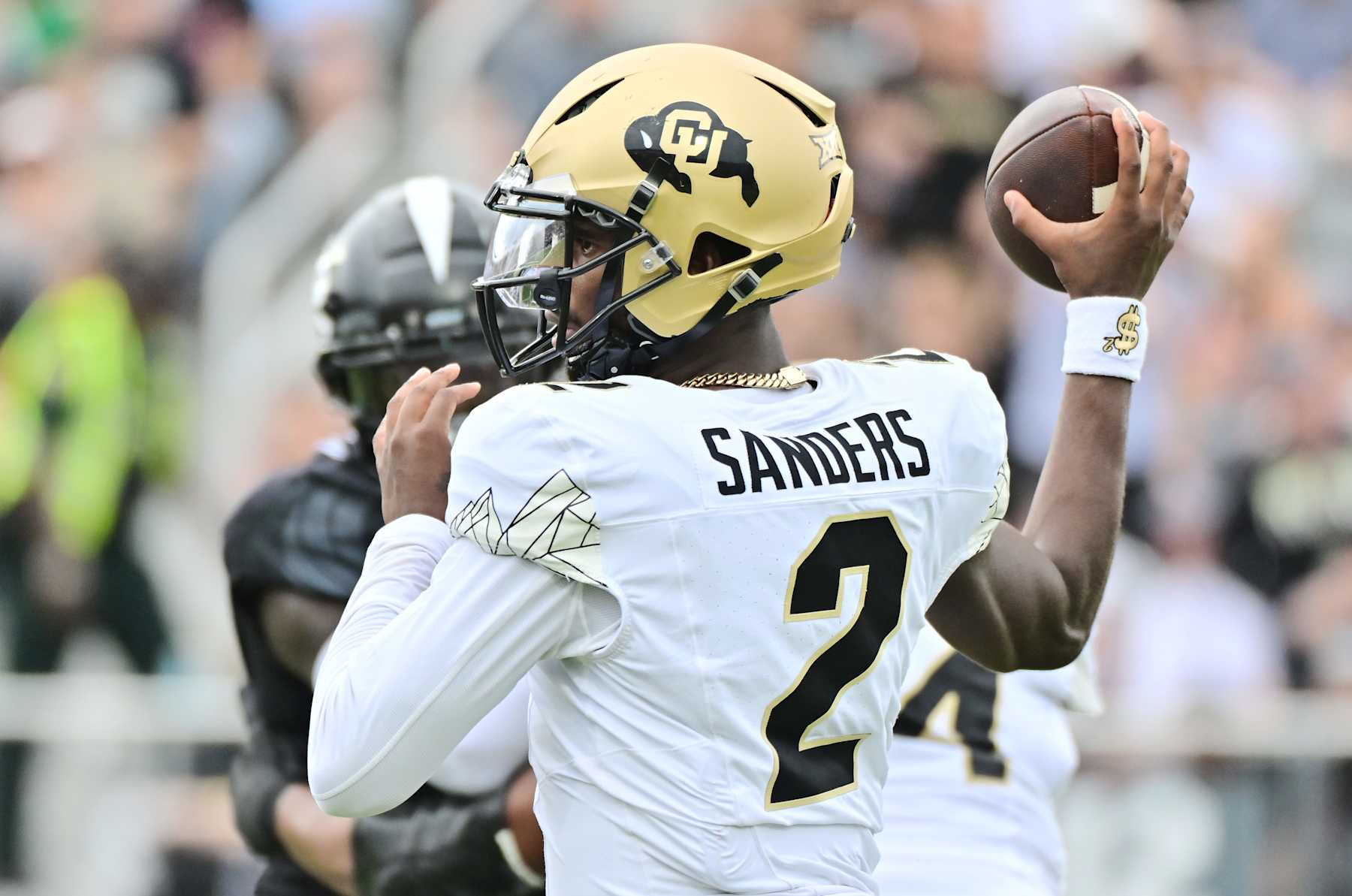 ORLANDO, FLORIDA - SEPTEMBER 28: Shedeur Sanders #2 of the Colorado Buffaloes drops back to throw a pass in the first quarter against the UCF Knights at FBC Mortgage Stadium on September 28, 2024 in Orlando, Florida. (Photo by Julio Aguilar/Getty Images)