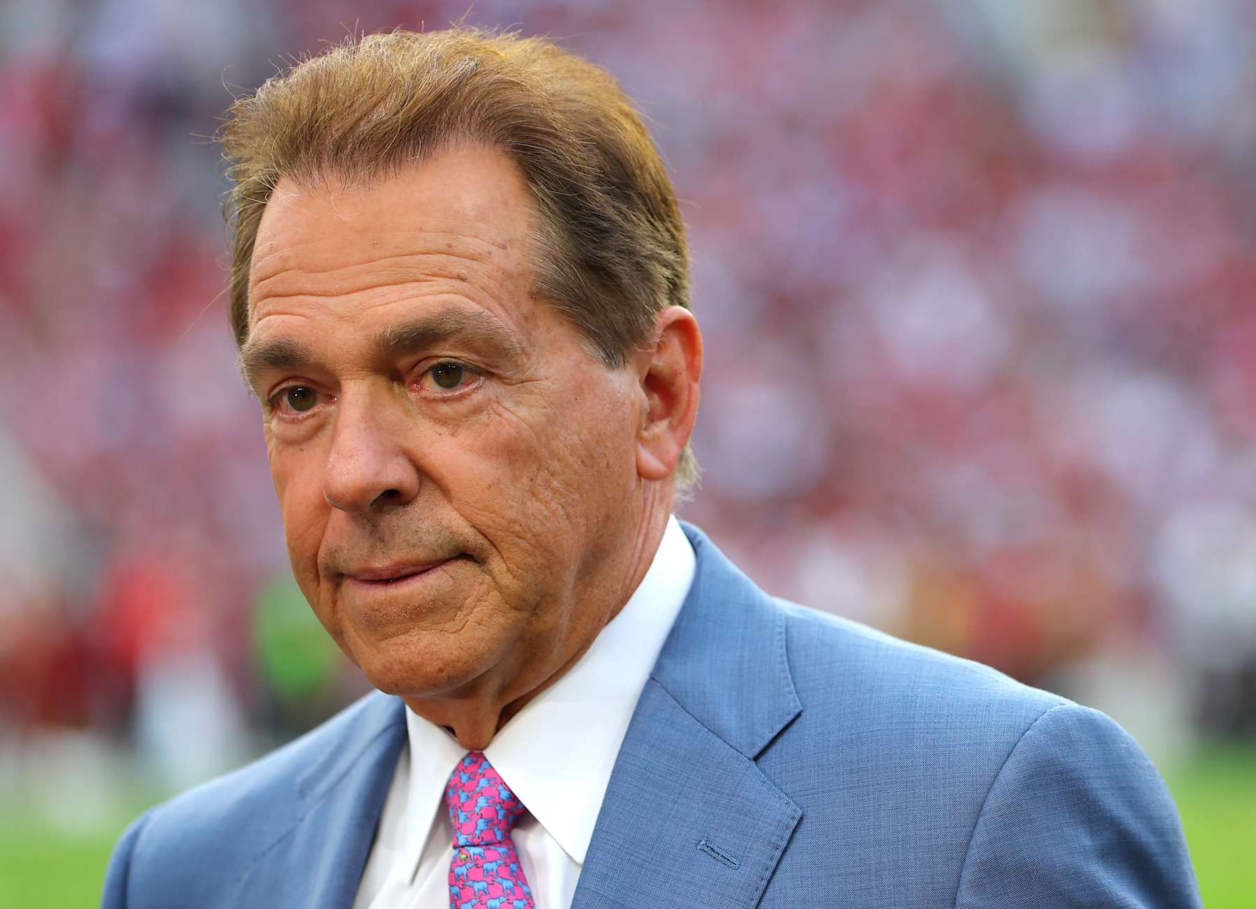 TUSCALOOSA, ALABAMA - SEPTEMBER 28: Former Alabama Crimson Tide head coach Nick Saban looks on before the game against the Georgia Bulldogs at Bryant-Denny Stadium on September 28, 2024 in Tuscaloosa, Alabama. (Photo by Kevin C. Cox/Getty Images)