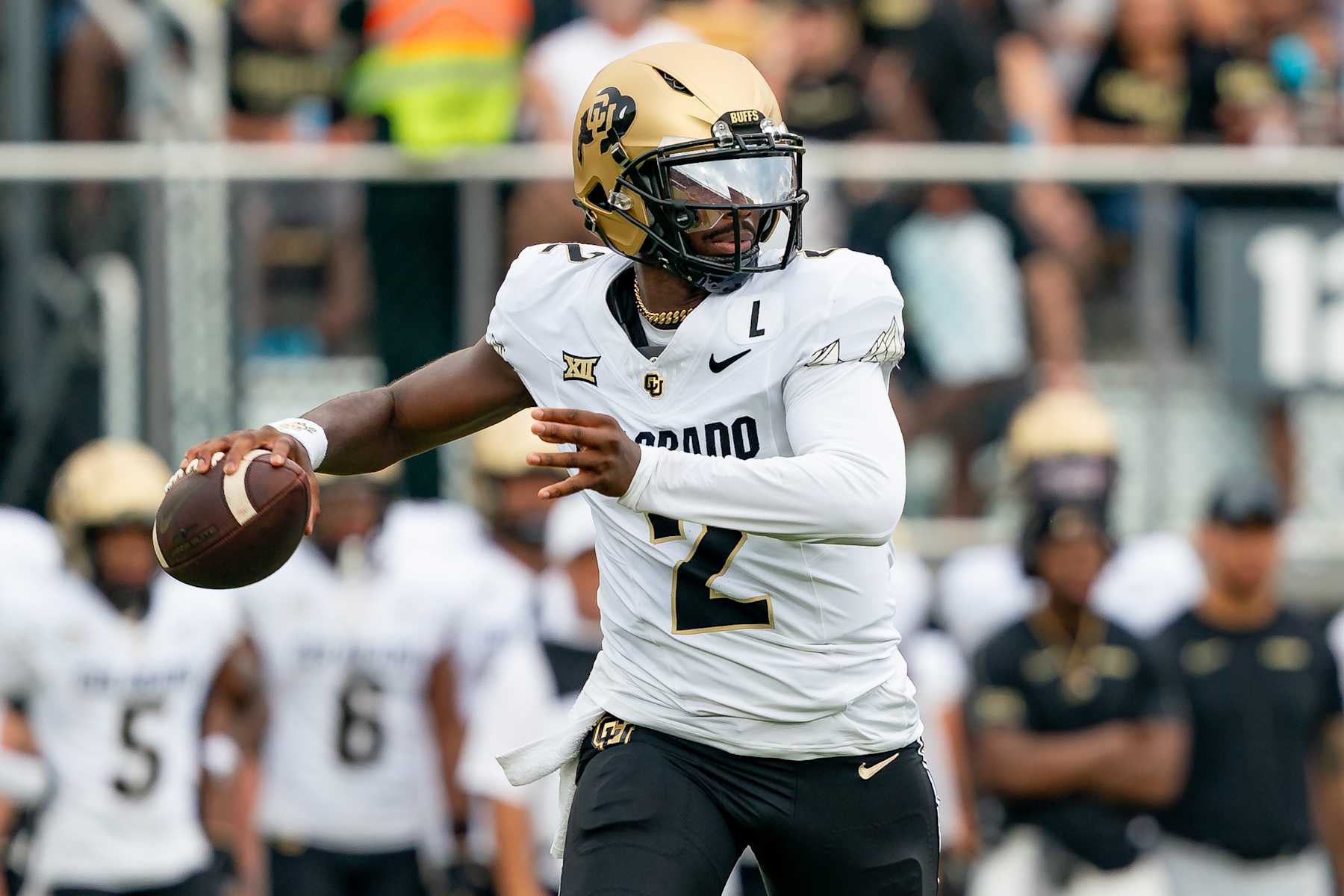 ORLANDO, FL - SEPTEMBER 28: Colorado Buffaloes quarterback Shedeur Sanders (2) passes during a college football game between the Colorado Buffaloes and the UCF Knights on September 28th, 2024 at FBC Mortgage Stadium in Orlando, FL. (Photo by Chris Leduc/Icon Sportswire via Getty Images)