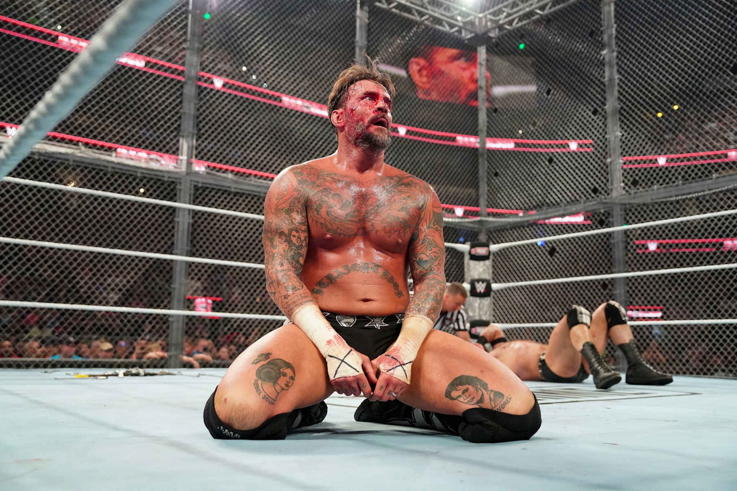 ATLANTA, GEORGIA - OCTOBER 5: CM Punk in the ring during Bad Blood at State Farm Arena on October 5, 2024 in Atlanta, Georgia.  (Photo by WWE/Getty Images)