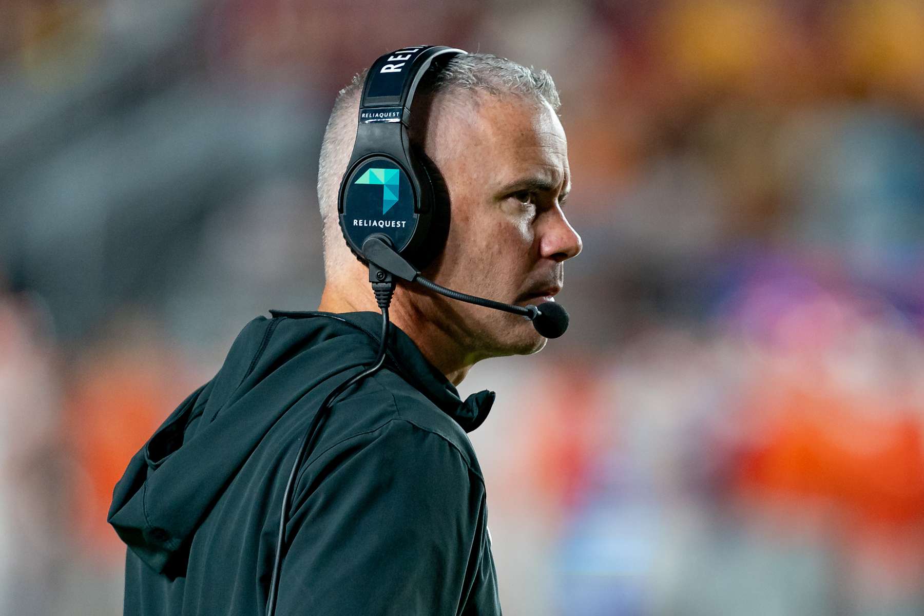 TALLAHASSEE, FL - OCTOBER 05: Florida State Seminoles head coach Mike Norvell looks across the field during a college football game between the Clemson Tigers and the Florida State Seminoles on October 5th, 2024 at Doak Campbell Stadium in Tallahassee, FL. (Photo by Chris Leduc/Icon Sportswire via Getty Images)