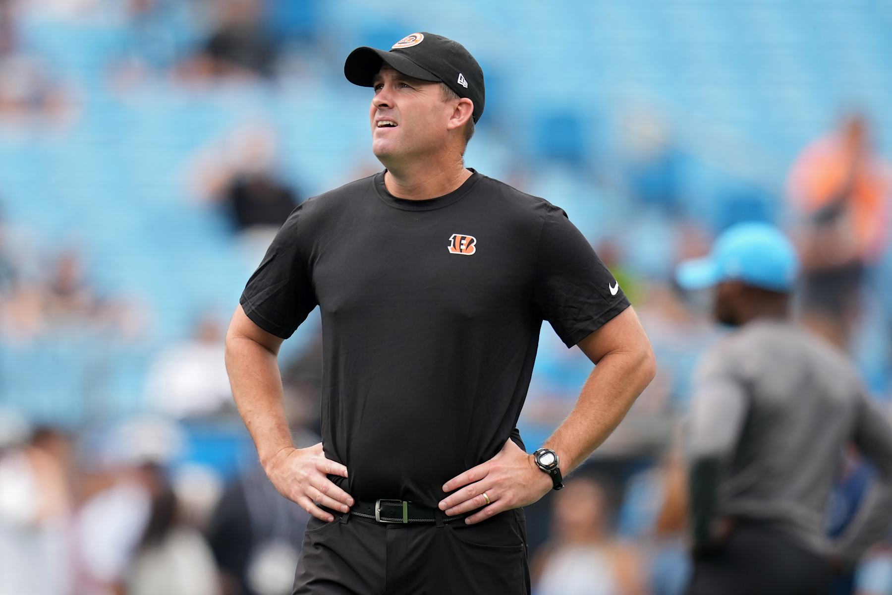 CHARLOTTE, NORTH CAROLINA - SEPTEMBER 29: Head coach Zac Taylor of the Cincinnati Bengals looks on before the game against the Carolina Panthers at Bank of America Stadium on September 29, 2024 in Charlotte, North Carolina. (Photo by Grant Halverson/Getty Images)