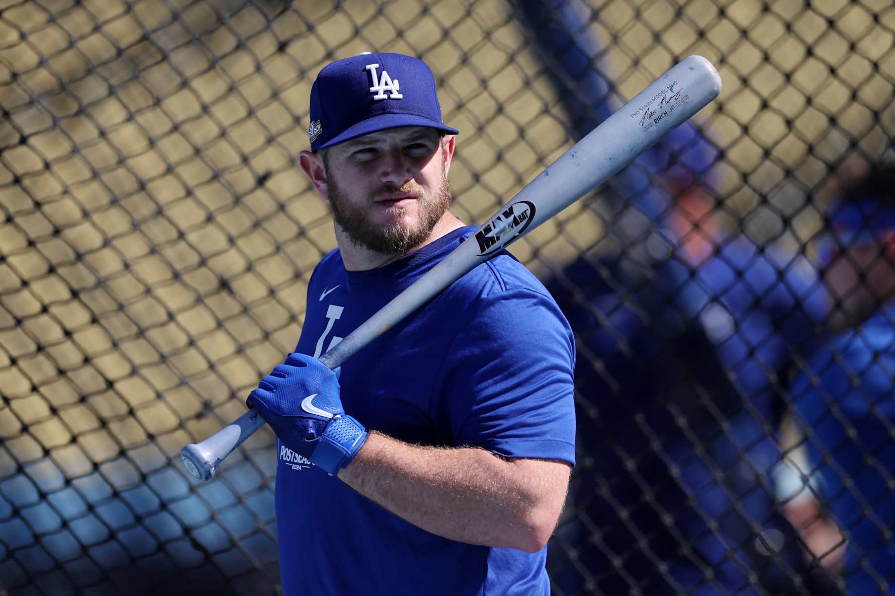 LOS ANGELES, CALIFORNIA - OCTOBER 06: Max Muncy #13 of the Los Angeles Dodgers looks on during batting practice before Game Two of the Division Series against the San Diego Padres at Dodger Stadium on October 06, 2024 in Los Angeles, California. (Photo by Harry How/Getty Images)
