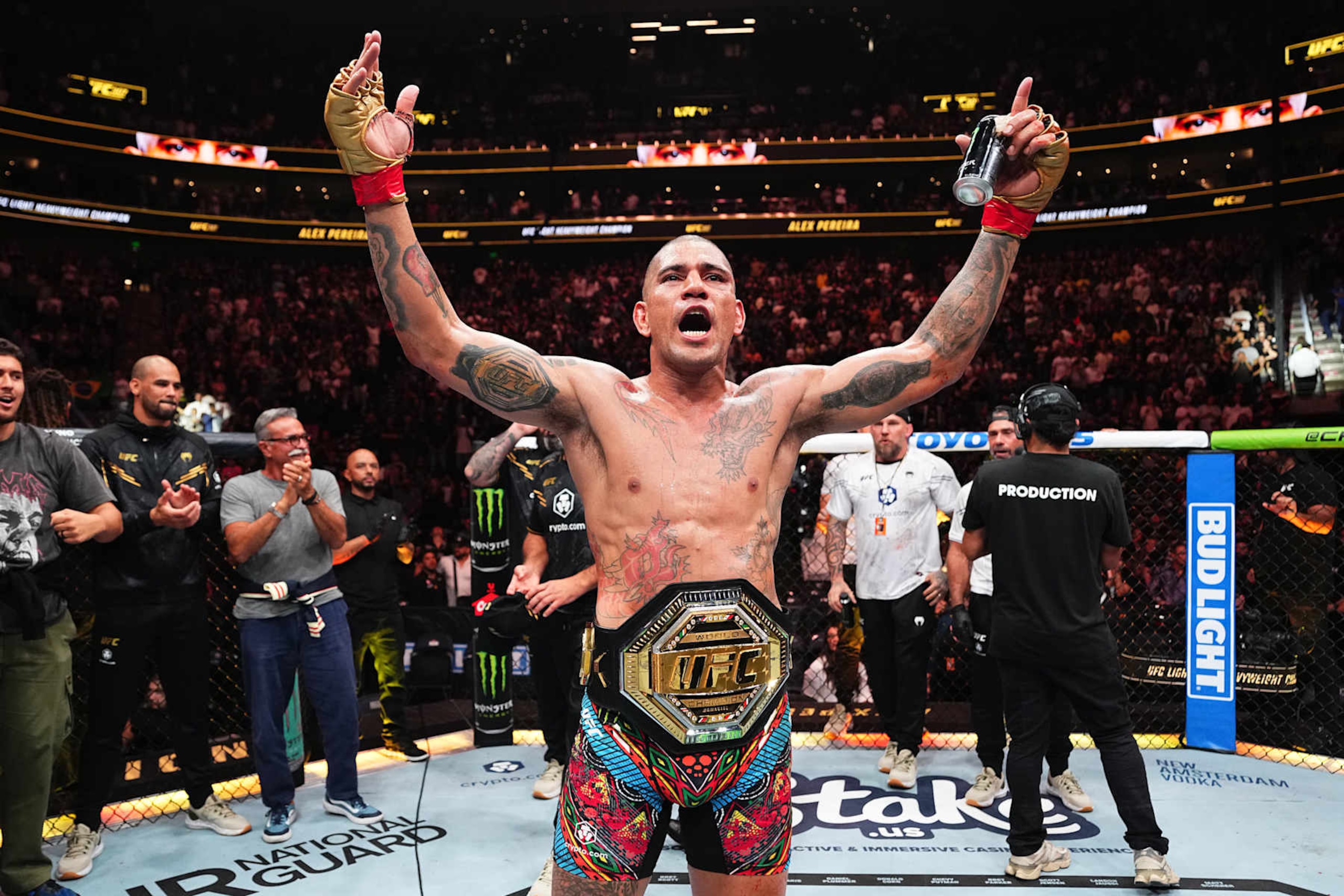 Alex Pereira of Brazil reacts after his TKO victory against Khalil Rountree Jr.