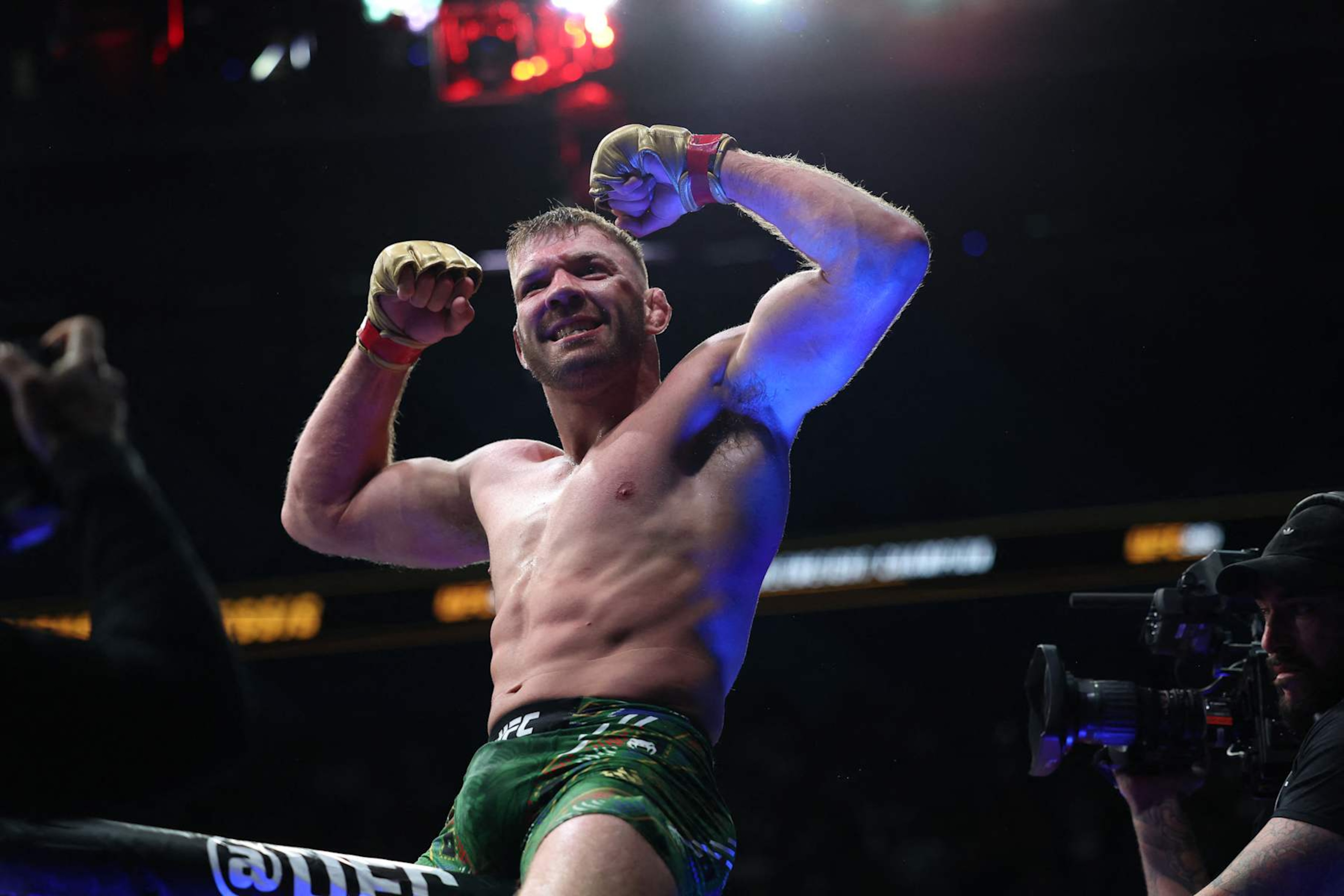 South Africa's Dricuc Du Plessis reacts after winning against Israel Adesanya South Africa's Dricuc Du Plessis reacts after winning against Israel Adesanya