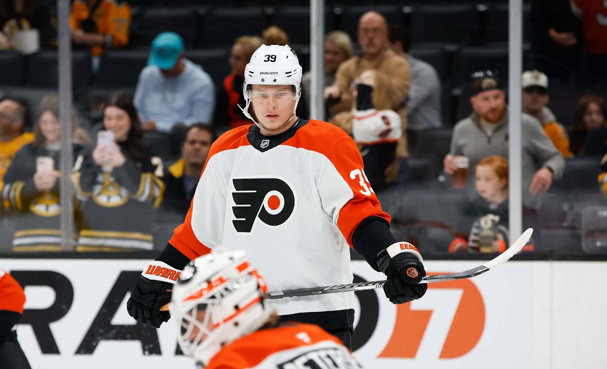BOSTON, MASSACHUSETTS - OCTOBER 1: Matvei Michkov #39 of the Philadelphia Flyers warms up prior to a game against the Boston Bruins at the TD Garden during a preseason game on October 1, 2024 in Boston, Massachusetts. The Bruins won 4-1. (Photo by Richard T Gagnon/Getty Images) BOSTON, MASSACHUSETTS - OCTOBER 1: Matvei Michkov #39 of the Philadelphia Flyers warms up prior to a game against the Boston Bruins at the TD Garden during a preseason game on October 1, 2024 in Boston, Massachusetts. The Bruins won 4-1. (Photo by Richard T Gagnon/Getty Images)