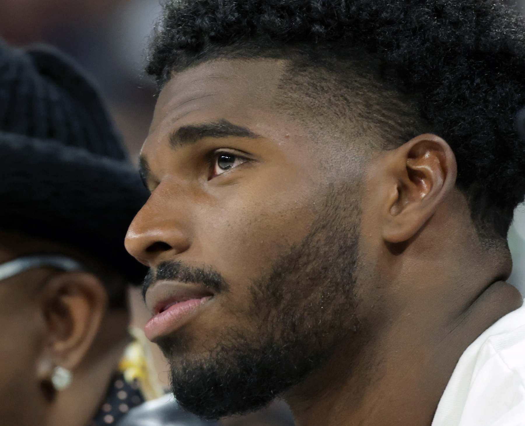 LAS VEGAS, NEVADA - OCTOBER 04: Colorado Buffaloes quarterback Shedeur Sanders attends Game Three of the 2024 WNBA Playoffs semifinals between the New York Liberty and the Las Vegas Aces at Michelob ULTRA Arena on October 04, 2024 in Las Vegas, Nevada. The Aces defeated the Liberty 95-81. NOTE TO USER: User expressly acknowledges and agrees that, by downloading and or using this photograph, User is consenting to the terms and conditions of the Getty Images License Agreement. (Photo by Ethan Miller/Getty Images)
