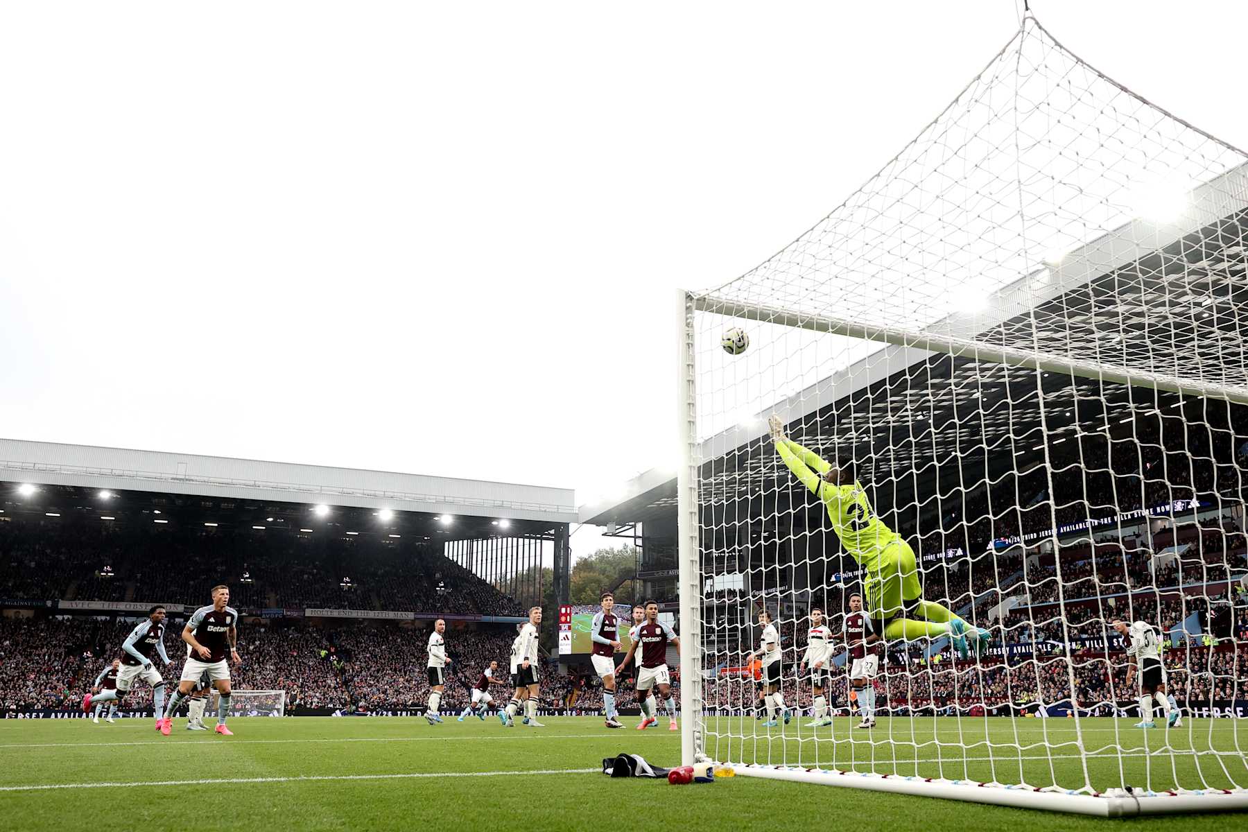 BIRMINGHAM, ENGLAND - OCTOBER 06: Andre Onana of Manchester United makes a save during the Premier League match between Aston Villa FC and Manchester United FC at Villa Park on October 06, 2024 in Birmingham, England. (Photo by Carl Recine/Getty Images)