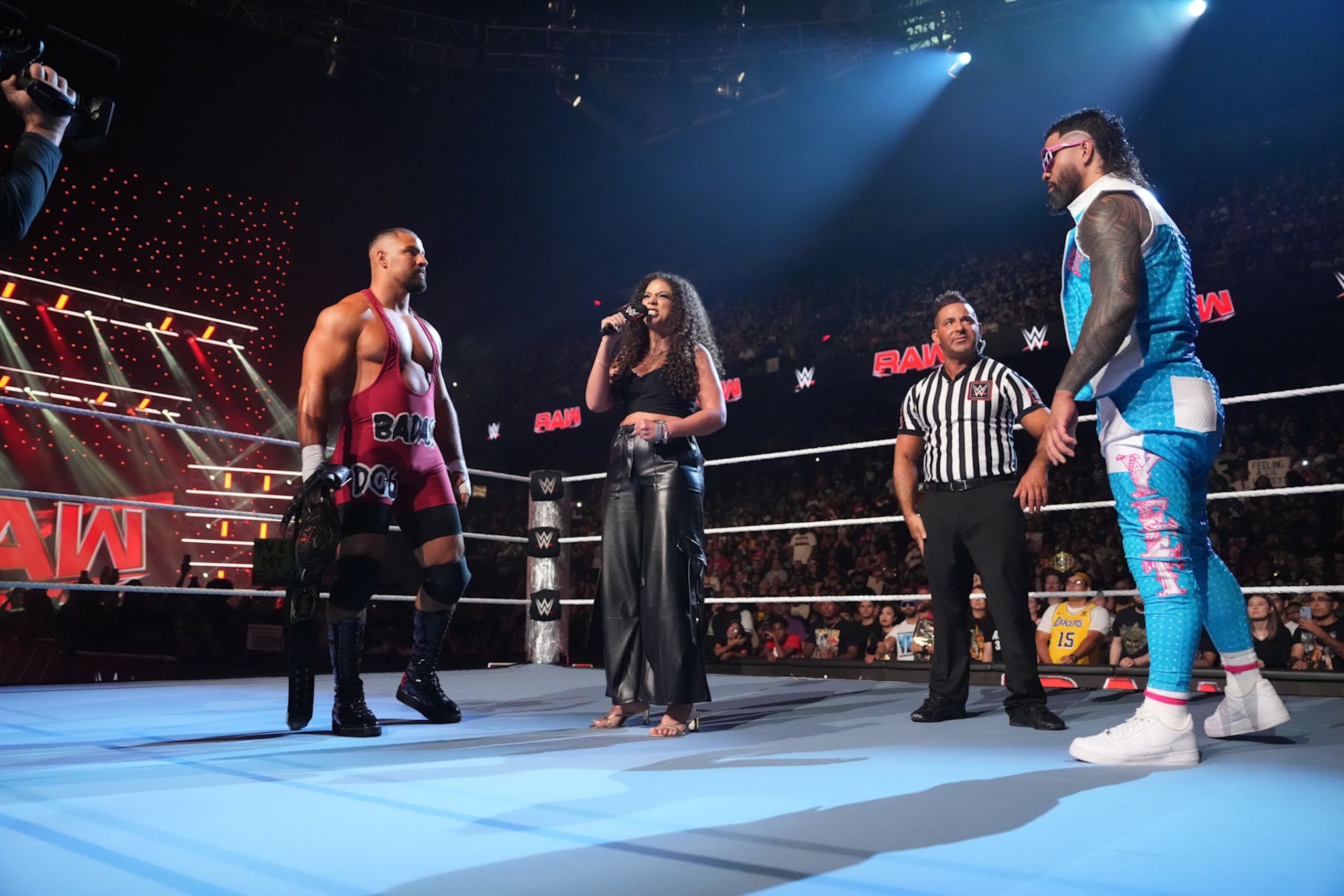 ONTARIO, CALIFORNIA - SEPTEMBER 23: Bron Breakker and Jey Uso in ring during Monday Night RAW at Toyota Arena on September 23, 2024 in Ontario, California. (Photo by WWE/Getty Images) ONTARIO, CALIFORNIA - SEPTEMBER 23: Bron Breakker and Jey Uso in ring during Monday Night RAW at Toyota Arena on September 23, 2024 in Ontario, California. (Photo by WWE/Getty Images)