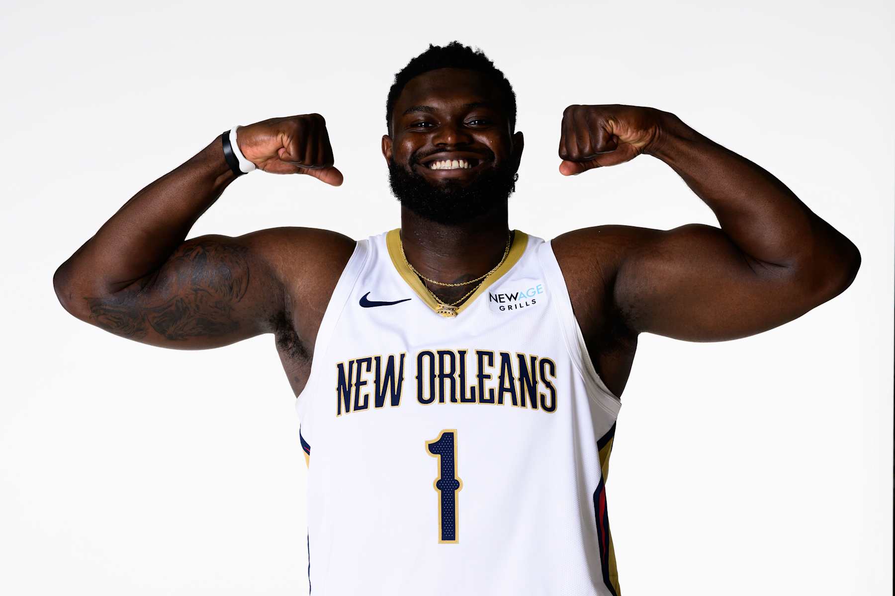 NEW ORLEANS, LOUISIANA - SEPTEMBER 30: Zion Williamson #1 of the New Orleans Pelicans poses for a photo during media day at Smoothie King Center on September 30, 2024 in New Orleans, Louisiana. NOTE TO USER: User expressly acknowledges and agrees that, by downloading and or using this photograph, User is consenting to the terms and conditions of the Getty Images License Agreement. (Photo by Gus Stark/Getty Images)