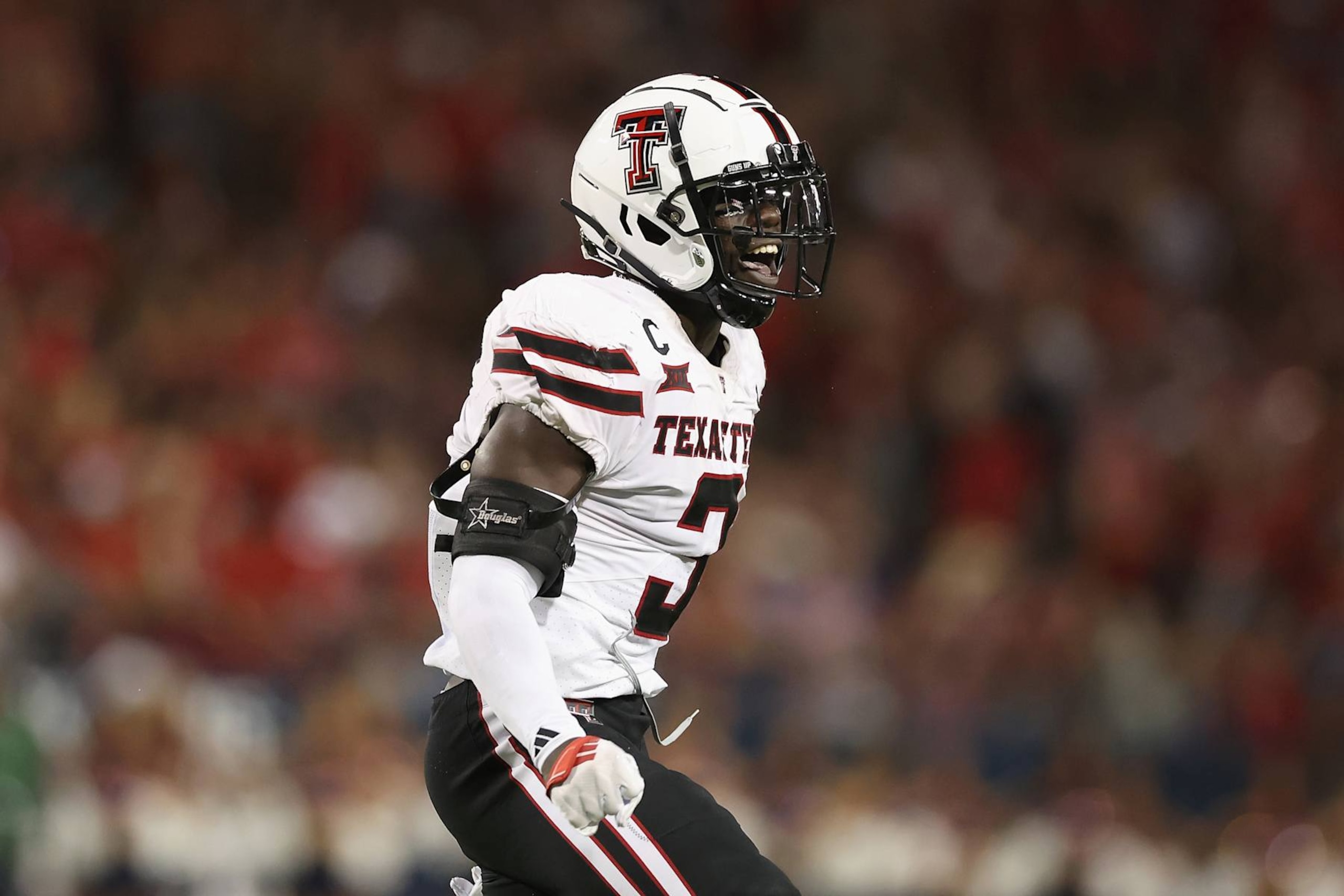 TUCSON, ARIZONA - OCTOBER 05: Linebacker Bryce Ramirez #3 of the Texas Tech Red Raiders reacts after a defensive stop against the Arizona Wildcats during the first half of the NCAAF game at Arizona Stadium on October 05, 2024 in Tucson, Arizona. The Red Raiders defeated the Wildcats 28-22. (Photo by Christian Petersen/Getty Images) TUCSON, ARIZONA - OCTOBER 05: Linebacker Bryce Ramirez #3 of the Texas Tech Red Raiders reacts after a defensive stop against the Arizona Wildcats during the first half of the NCAAF game at Arizona Stadium on October 05, 2024 in Tucson, Arizona. The Red Raiders defeated the Wildcats 28-22. (Photo by Christian Petersen/Getty Images)