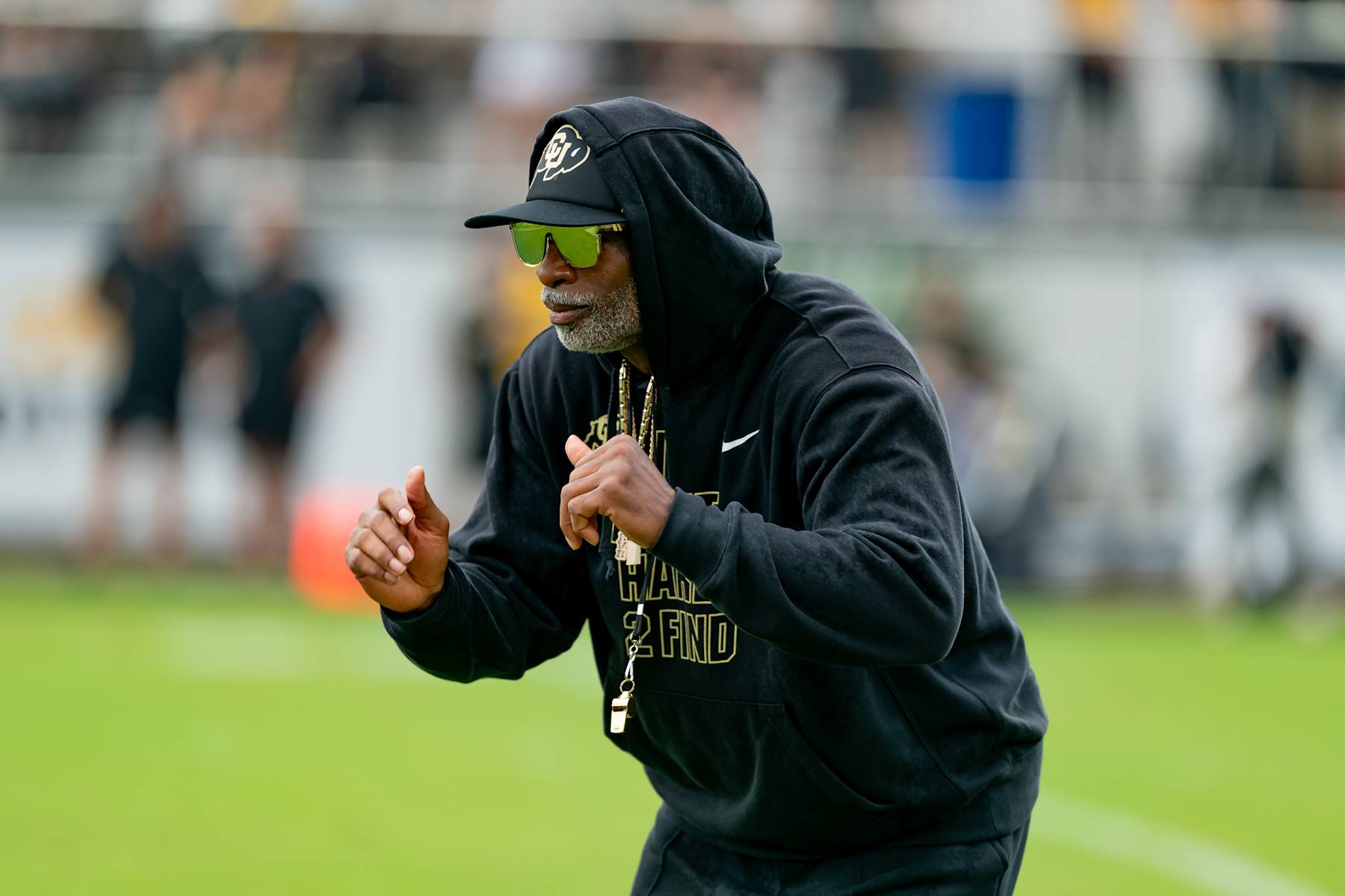 ORLANDO, FL - SEPTEMBER 28:  Colorado Buffaloes head coach Deion Sanders dances during warm ups before a college football game between the Colorado Buffaloes and the UCF Knights on September 28th, 2024 at FBC Mortgage Stadium in Orlando, FL. (Photo by Chris Leduc/Icon Sportswire via Getty Images)