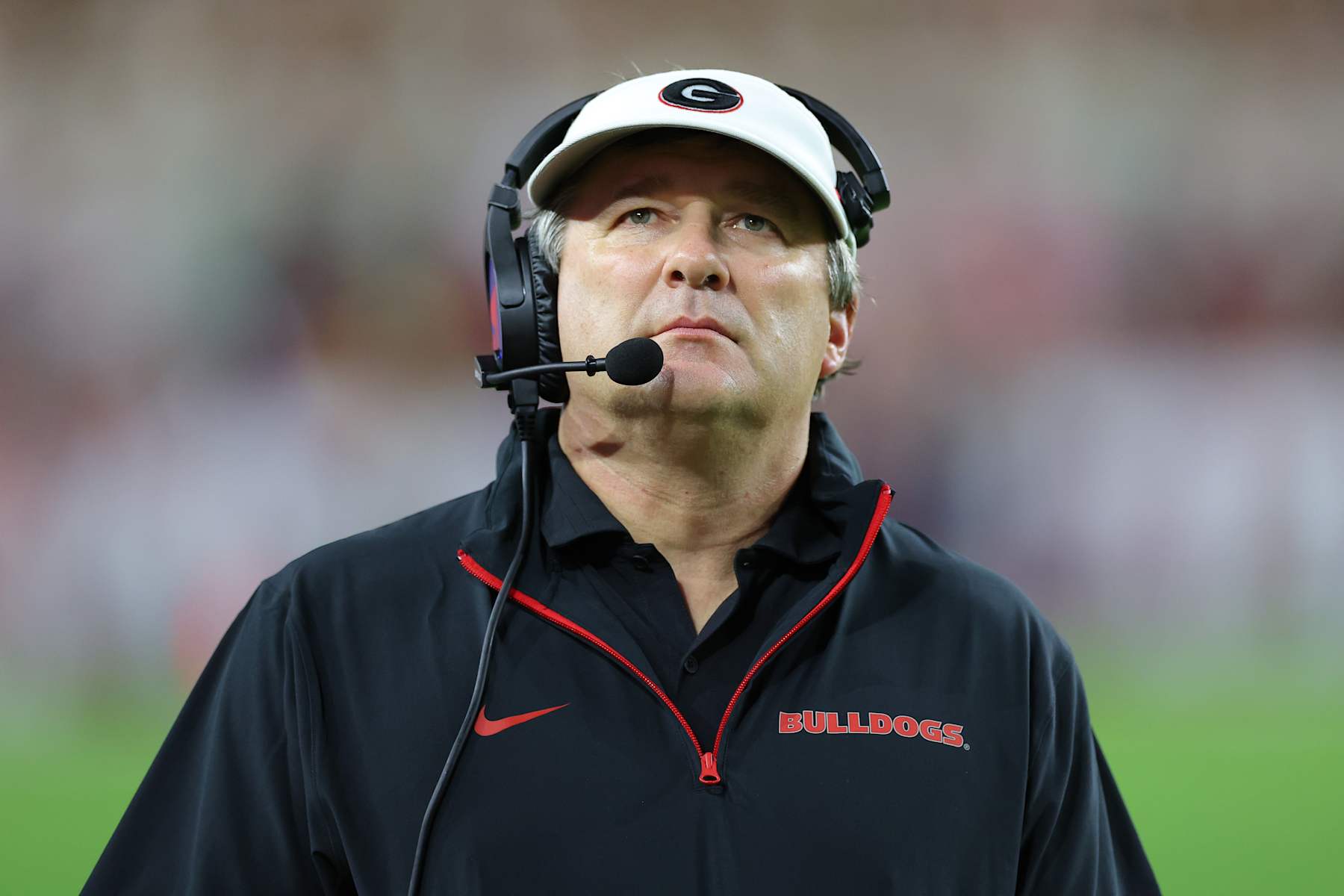 TUSCALOOSA, ALABAMA - SEPTEMBER 28: Head coach Kirby Smart of the Georgia Bulldogs reacts during the second quarter against the Alabama Crimson Tide at Bryant-Denny Stadium on September 28, 2024 in Tuscaloosa, Alabama. (Photo by Kevin C. Cox/Getty Images)