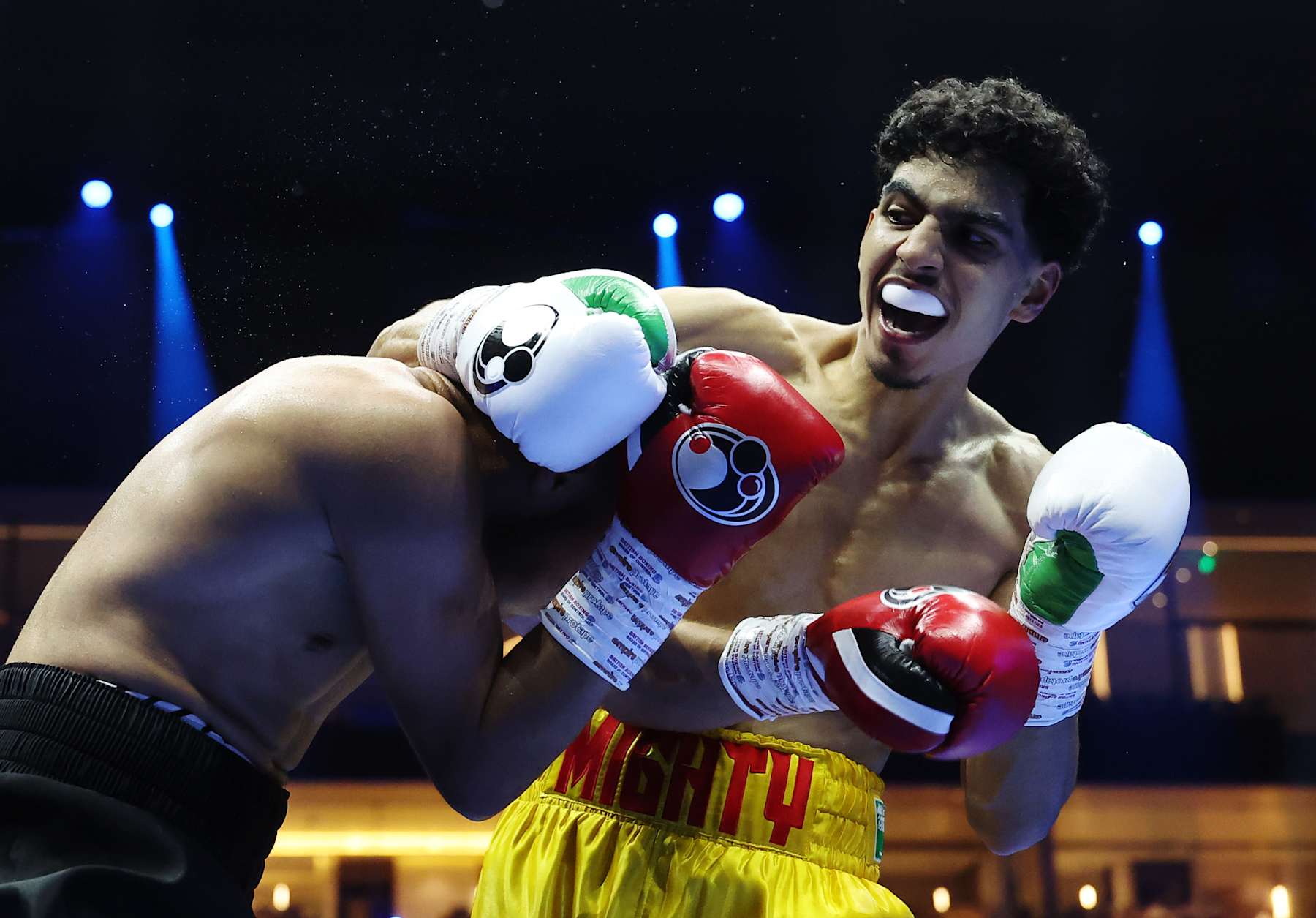 RIYADH, SAUDI ARABIA - OCTOBER 12: Mohammed Alakel punches Jesus Gonzalez during the Lightweight fight between Mohammed Alakel and Jesus Gonzalez as part of the Riyadh Season - IV Crown Showdown card at Kingdom Arena on October 12, 2024 in Riyadh. (Photo by Richard Pelham/Getty Images)