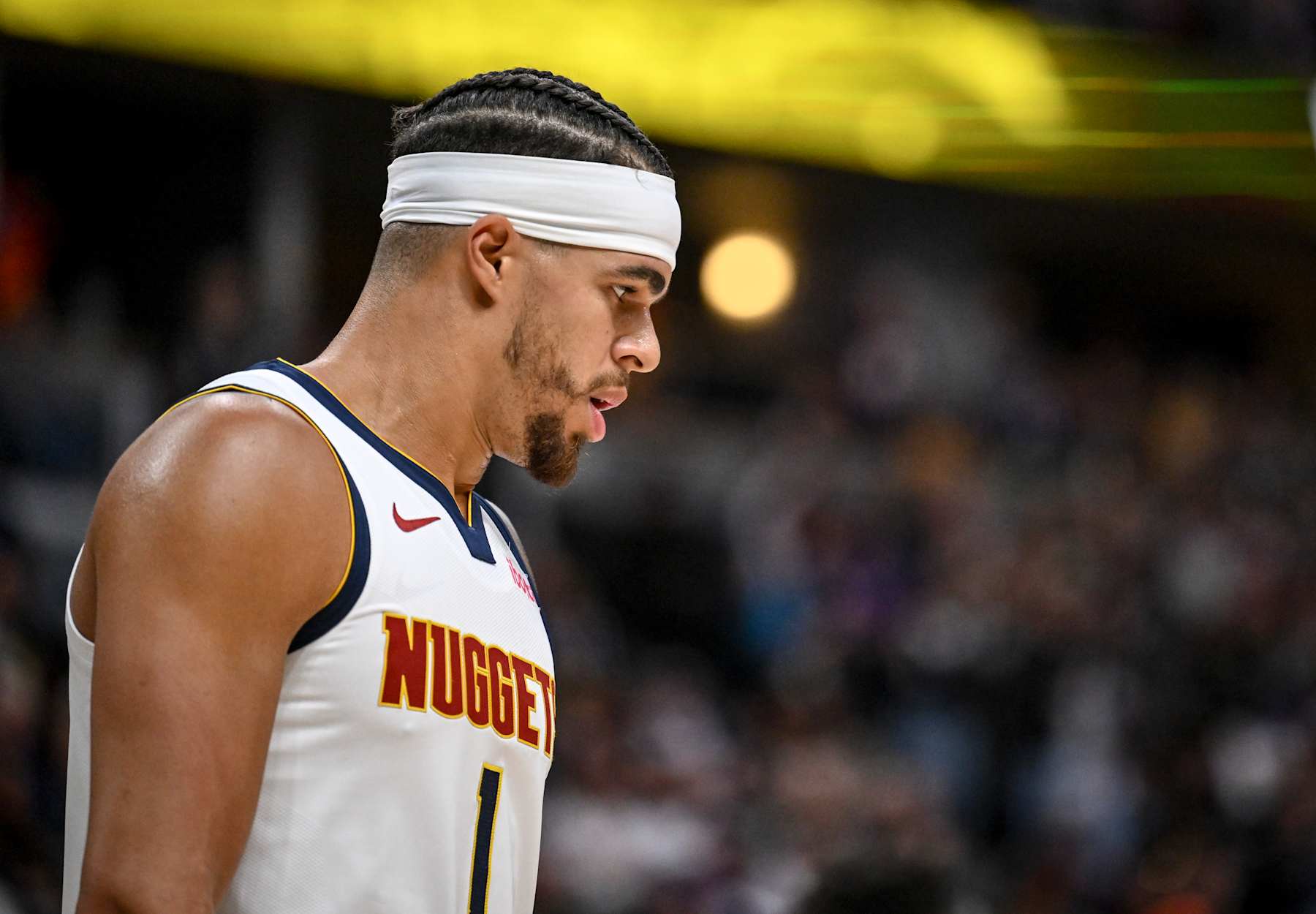 DENVER, CO - OCTOBER 13: Michael Porter Jr. (1) of the Denver Nuggets stands on the court during the third quarter at Ball Arena in Denver on Sunday, October 13, 2024. (Photo by AAron Ontiveroz/The Denver Post)