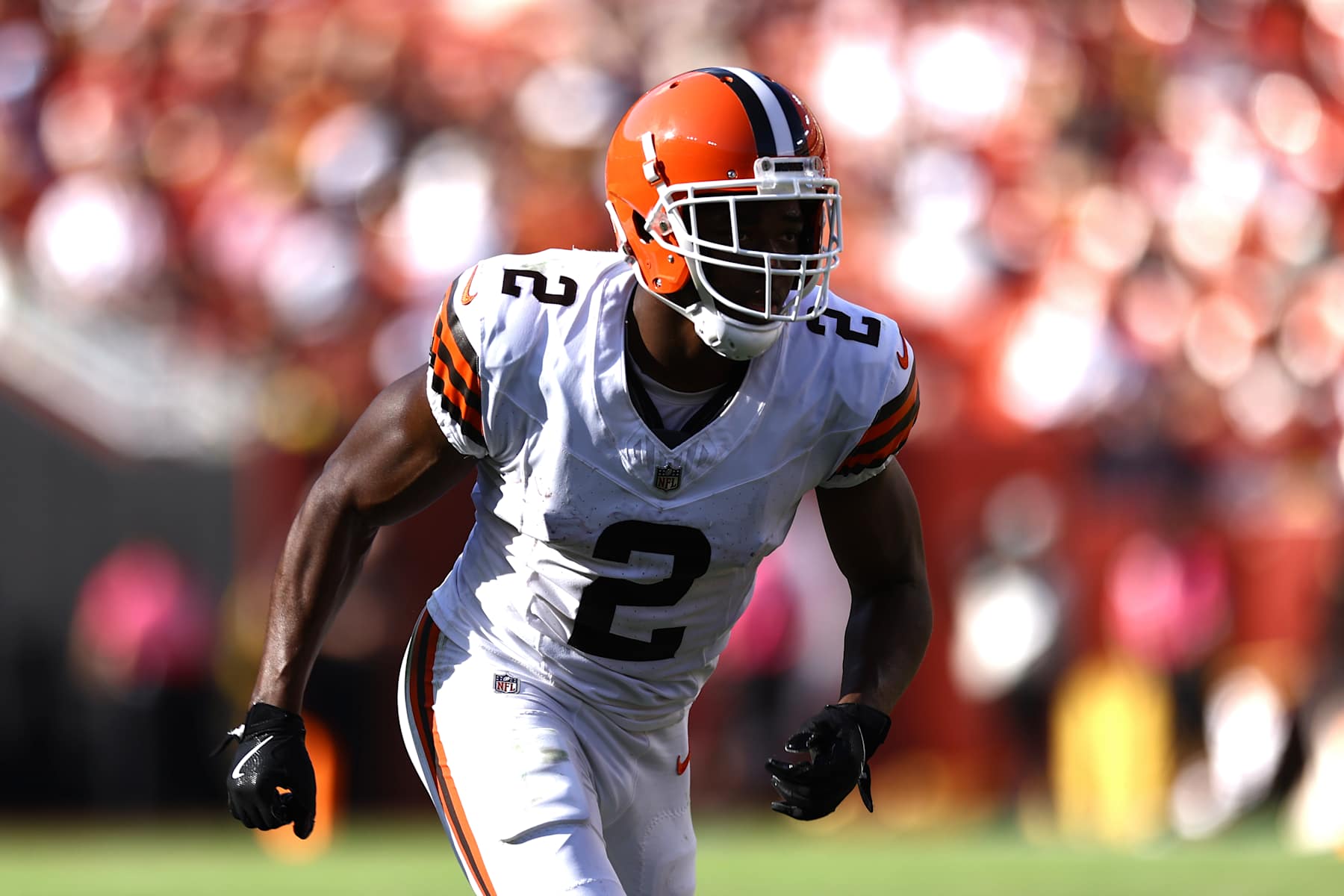 LANDOVER, MARYLAND - OCTOBER 06: Amari Cooper #2 of the Cleveland Browns looks on against the Washington Commanders at Northwest Stadium on October 06, 2024 in Landover, Maryland. (Photo by Timothy Nwachukwu/Getty Images)