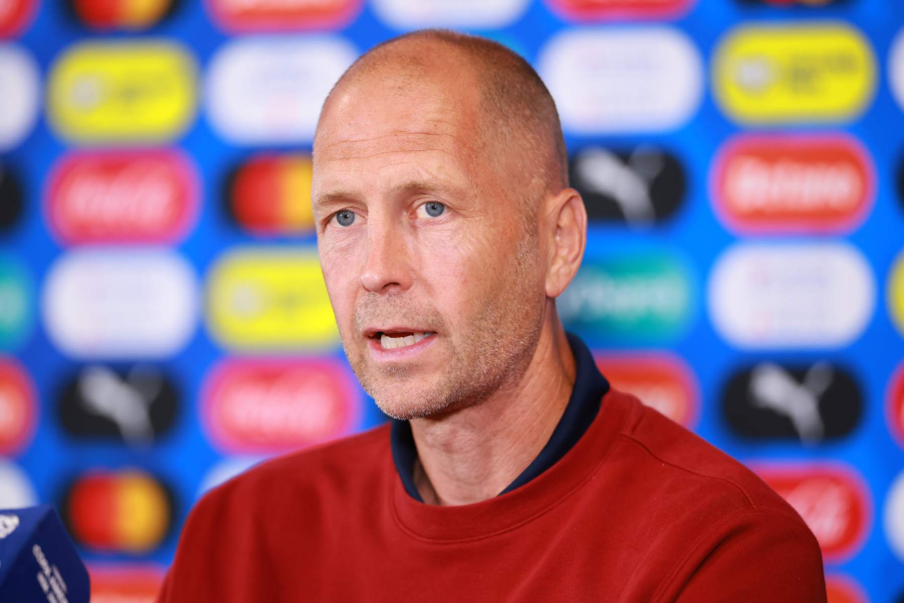 ATLANTA, GEORGIA - JUNE 26: Gregg Berhalter, coach of United States speaks during a press conference ahead of their match against Panama as part of CONMEBOL Copa America USA 2024 at Mercedes-Benz Stadium on June 26, 2024 in Atlanta, Georgia. (Photo by Hector Vivas/Getty Images)