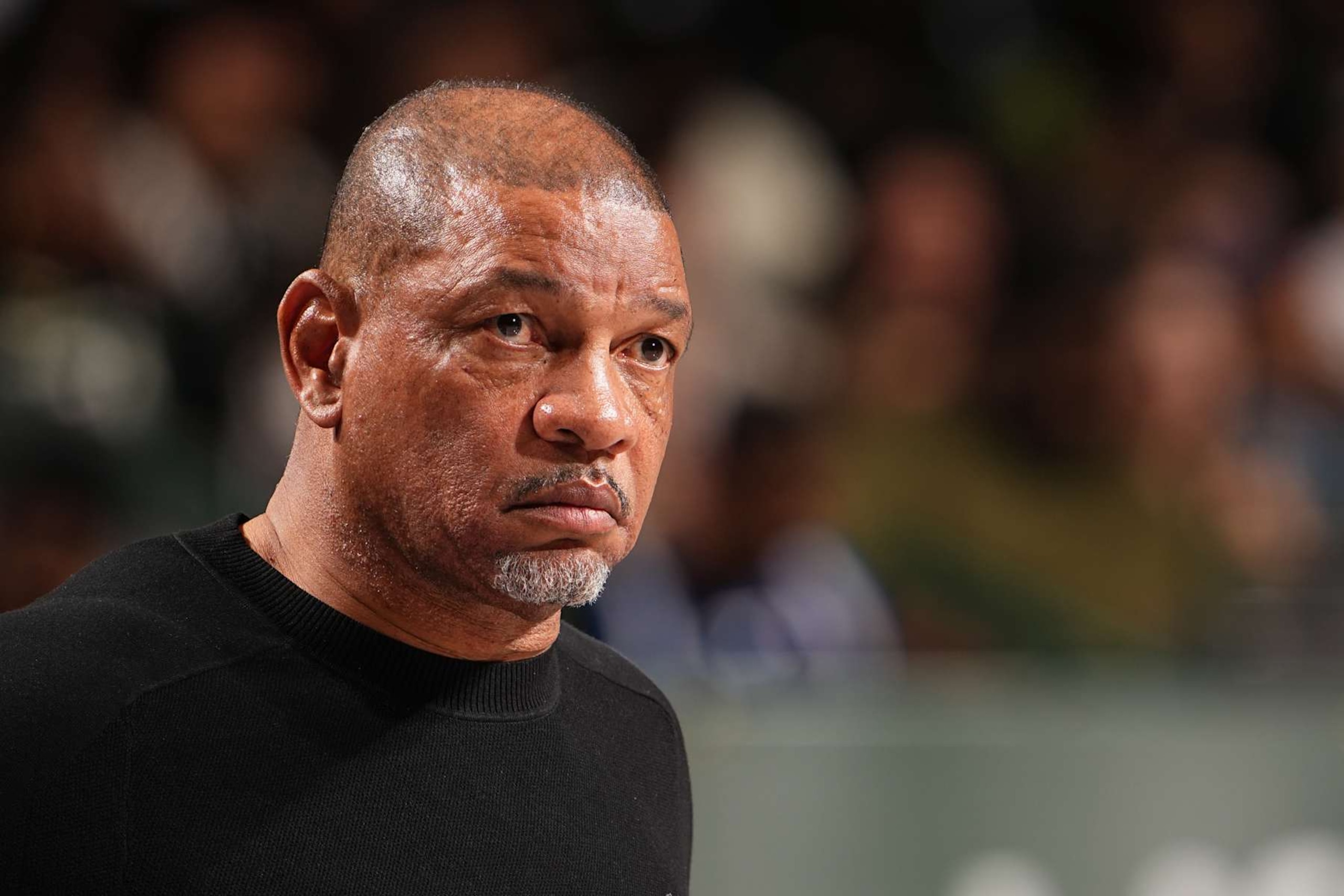 DALLAS, TX - OCTOBER 17: Head Coach Doc Rivers of the Milwaukee Bucks looks on during the game against the Dallas Mavericks during a NBA preseason game on October 17, 2024 at American Airlines Center in Dallas, Texas. NOTE TO USER: User expressly acknowledges and agrees that, by downloading and or using this photograph, User is consenting to the terms and conditions of the Getty Images License Agreement. Mandatory Copyright Notice: Copyright 2024 NBAE (Photo by Glenn James/NBAE via Getty Images)