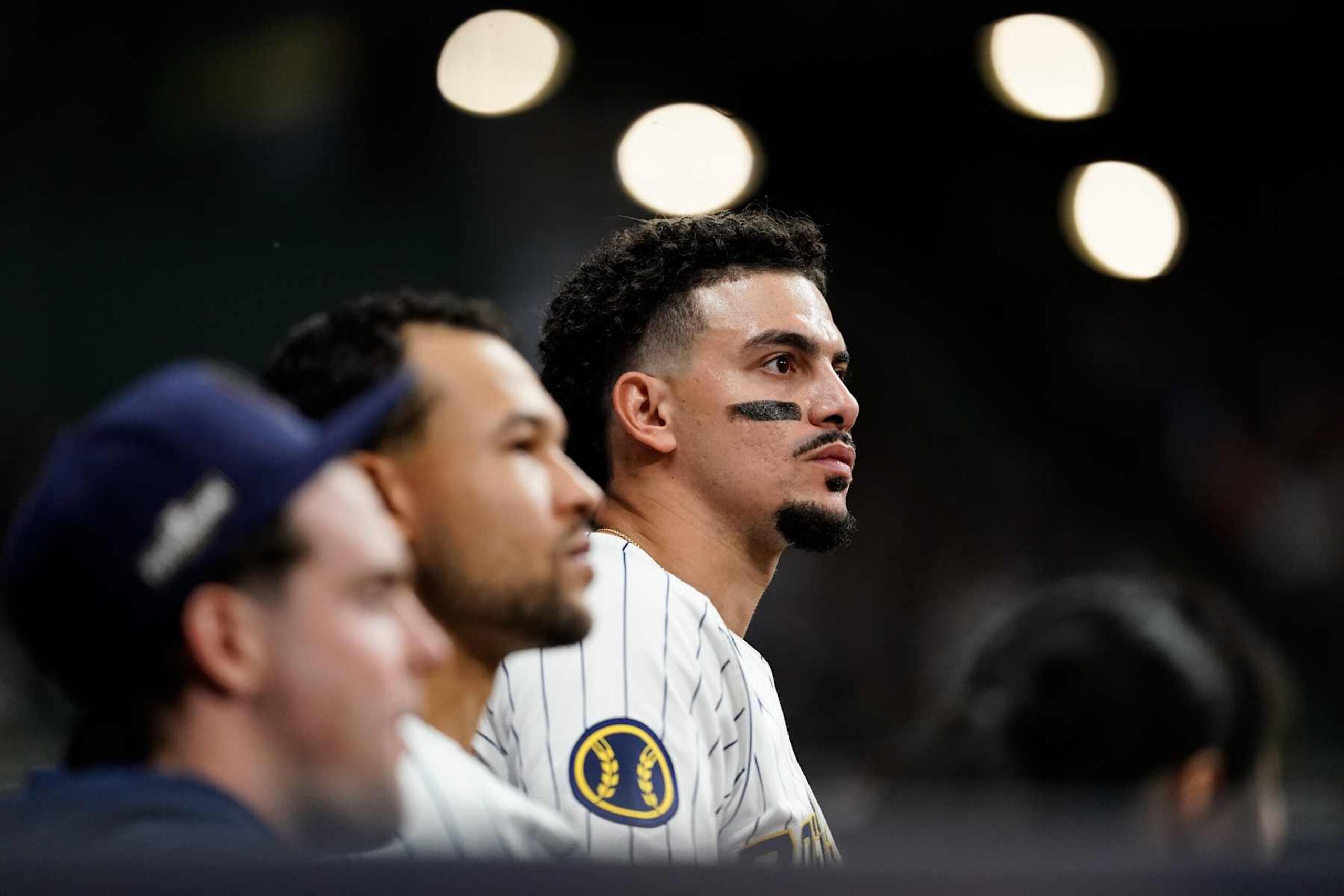 MILWAUKEE, WI - OCTOBER 02: Willy Adames #27 of the Milwaukee Brewers looks on from the dugout during Game 2 of the Wild Card Series presented by T-Mobile 5G Home Internet between the New York Mets and the Milwaukee Brewers at American Family Field on Wednesday, October 2, 2024 in Milwaukee, Wisconsin. (Photo by Aaron Gash/MLB Photos via Getty Images) MILWAUKEE, WI - OCTOBER 02: Willy Adames #27 of the Milwaukee Brewers looks on from the dugout during Game 2 of the Wild Card Series presented by T-Mobile 5G Home Internet between the New York Mets and the Milwaukee Brewers at American Family Field on Wednesday, October 2, 2024 in Milwaukee, Wisconsin. (Photo by Aaron Gash/MLB Photos via Getty Images)