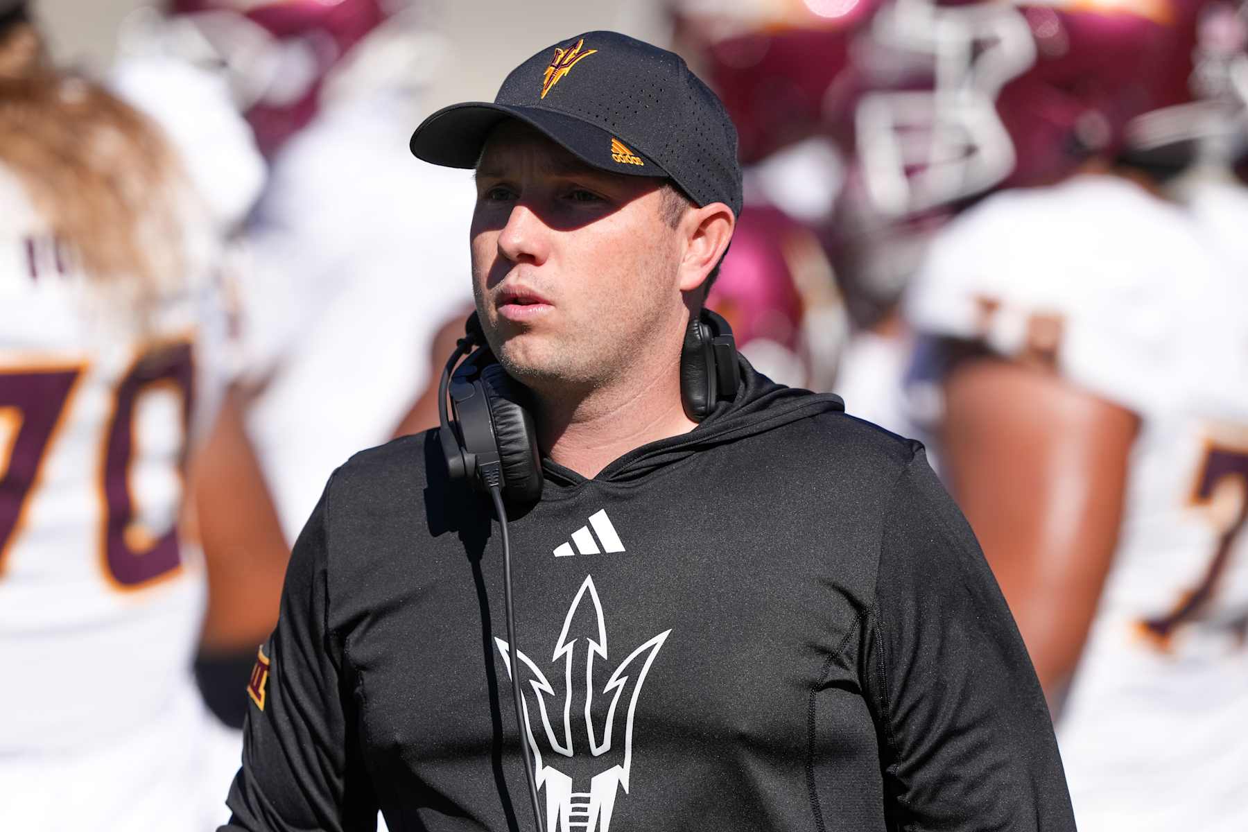 CINCINNATI, OHIO - OCTOBER 19: Head coach Kenny Dillingham of the Arizona State Sun Devils walks across the field in the first quarter against the Cincinnati Bearcats at Nippert Stadium on October 19, 2024 in Cincinnati, Ohio. (Photo by Dylan Buell/Getty Images)