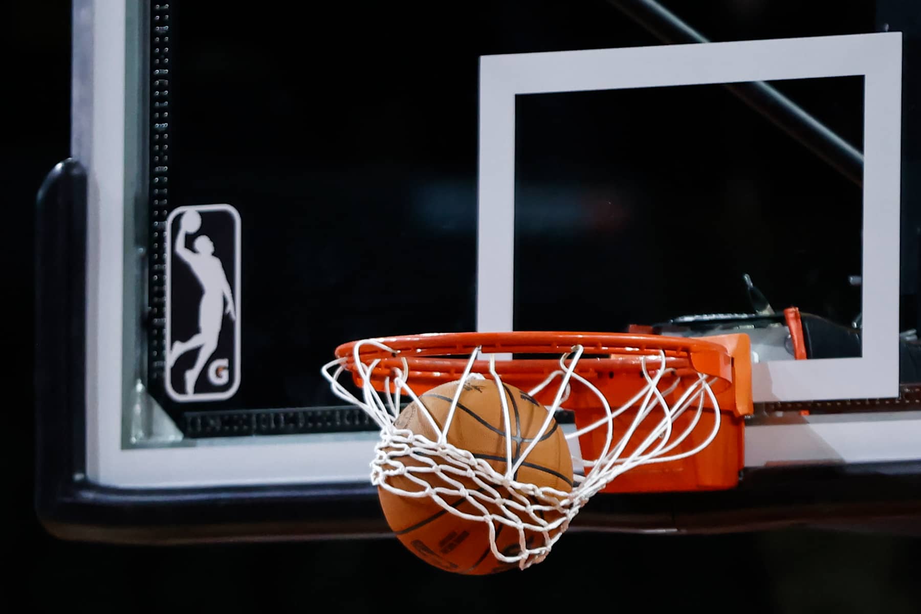 HOFFMAN ESTATES, IL - NOVEMBER 19: NBA G-League logo and Wilson basketball are seen before an NBA G-League game between the Windy City Bulls and Cleveland Charge on November 19, 2023 at NOW Arena in Hoffman Estates, Illinois. NOTE TO USER: User expressly acknowledges and agrees that, by downloading and or using this photograph, User is consenting to the terms and conditions of the Getty Images License Agreement. Mandatory Copyright Notice: Copyright 2023 NBAE (Photo by Kamil Krzaczynski/NBAE via Getty Images)