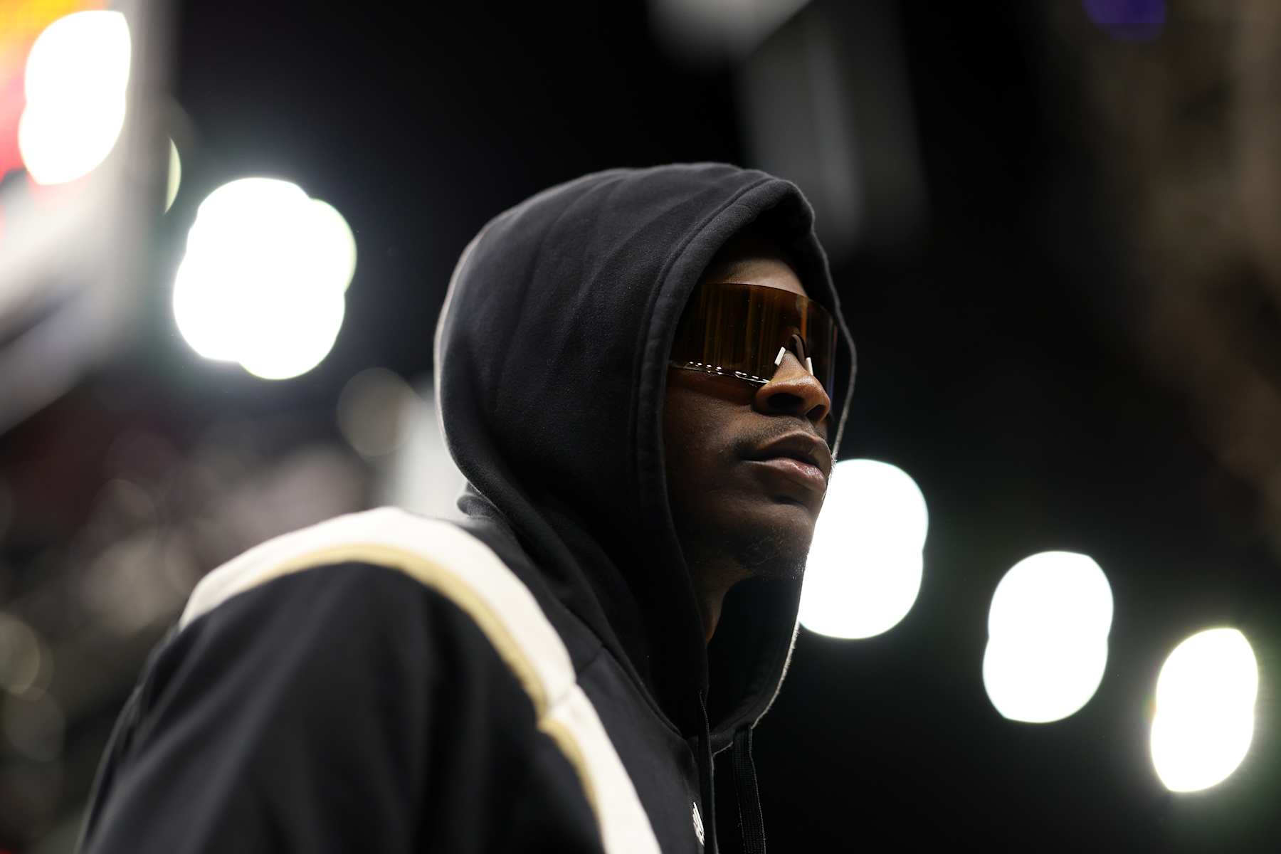 MINNEAPOLIS, MINNESOTA - OCTOBER 17: Anthony Edwards #5 of the Minnesota Timberwolves looks on against the Denver Nuggets in the first quarter of a preseason game at Target Center on October 17, 2024 in Minneapolis, Minnesota. NOTE TO USER: User expressly acknowledges and agrees that, by downloading and or using this photograph, User is consenting to the terms and conditions of the Getty Images License Agreement. (Photo by David Berding/Getty Images)