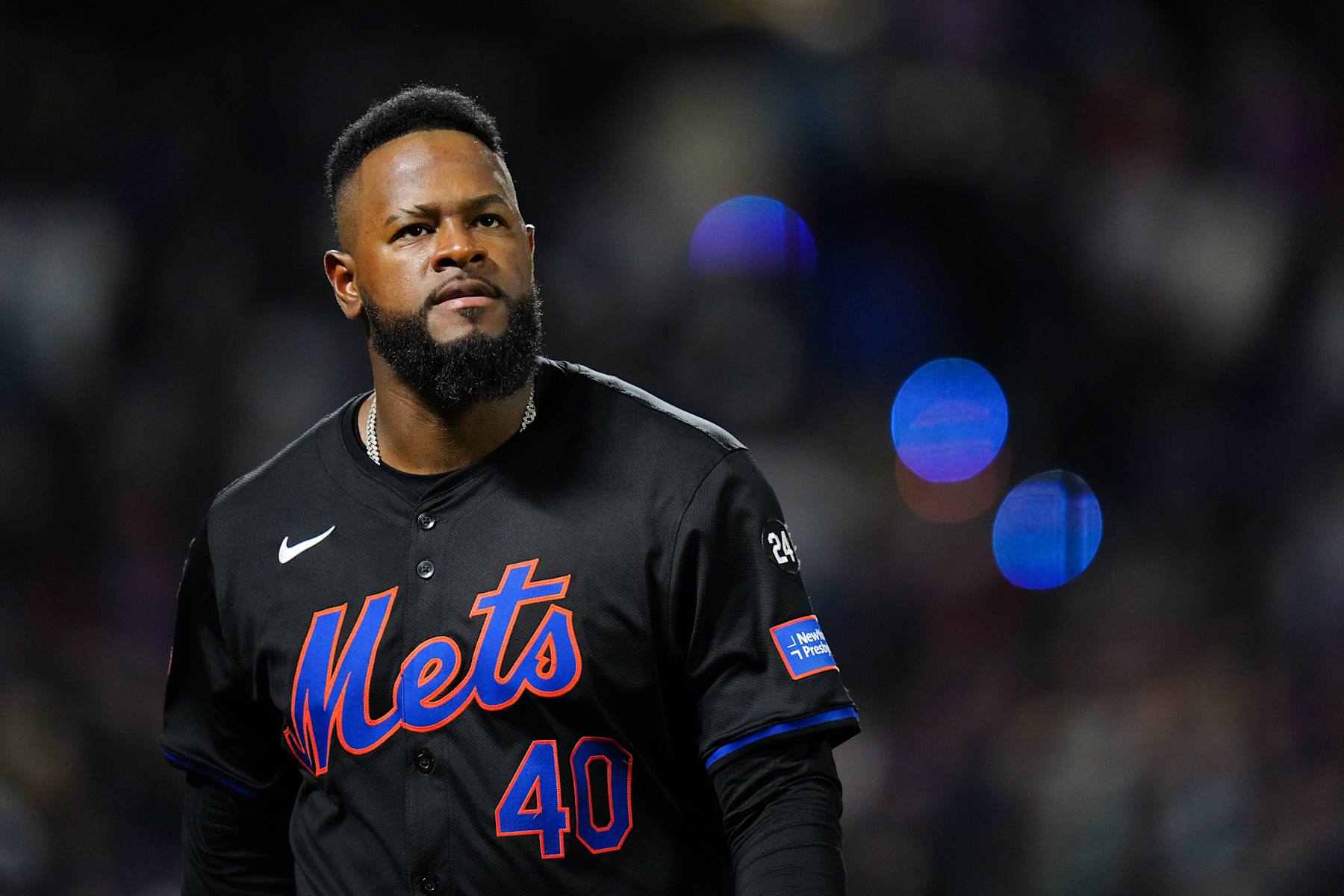 NEW YORK, NY - OCTOBER 16:  Luis Severino #40 of the New York Mets looks on during Game 3 of the NLCS presented by loanDepot between the Los Angeles Dodgers and the New York Mets at Citi Field on Wednesday, October 16, 2024 in New York, New York. (Photo by Daniel Shirey/MLB Photos via Getty Images)