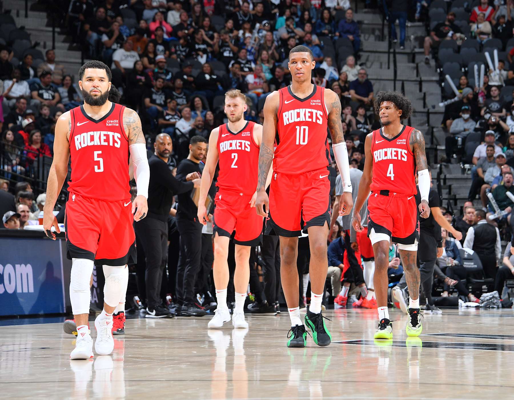 SAN ANTONIO, TX - MARCH 12: The Houston Rockets look on during the game against the San Antonio Spurs on March 12, 2024 at the Frost Bank Center in San Antonio, Texas. NOTE TO USER: User expressly acknowledges and agrees that, by downloading and or using this photograph, user is consenting to the terms and conditions of the Getty Images License Agreement. Mandatory Copyright Notice: Copyright 2024 NBAE (Photos by Michael Gonzales/NBAE via Getty Images)