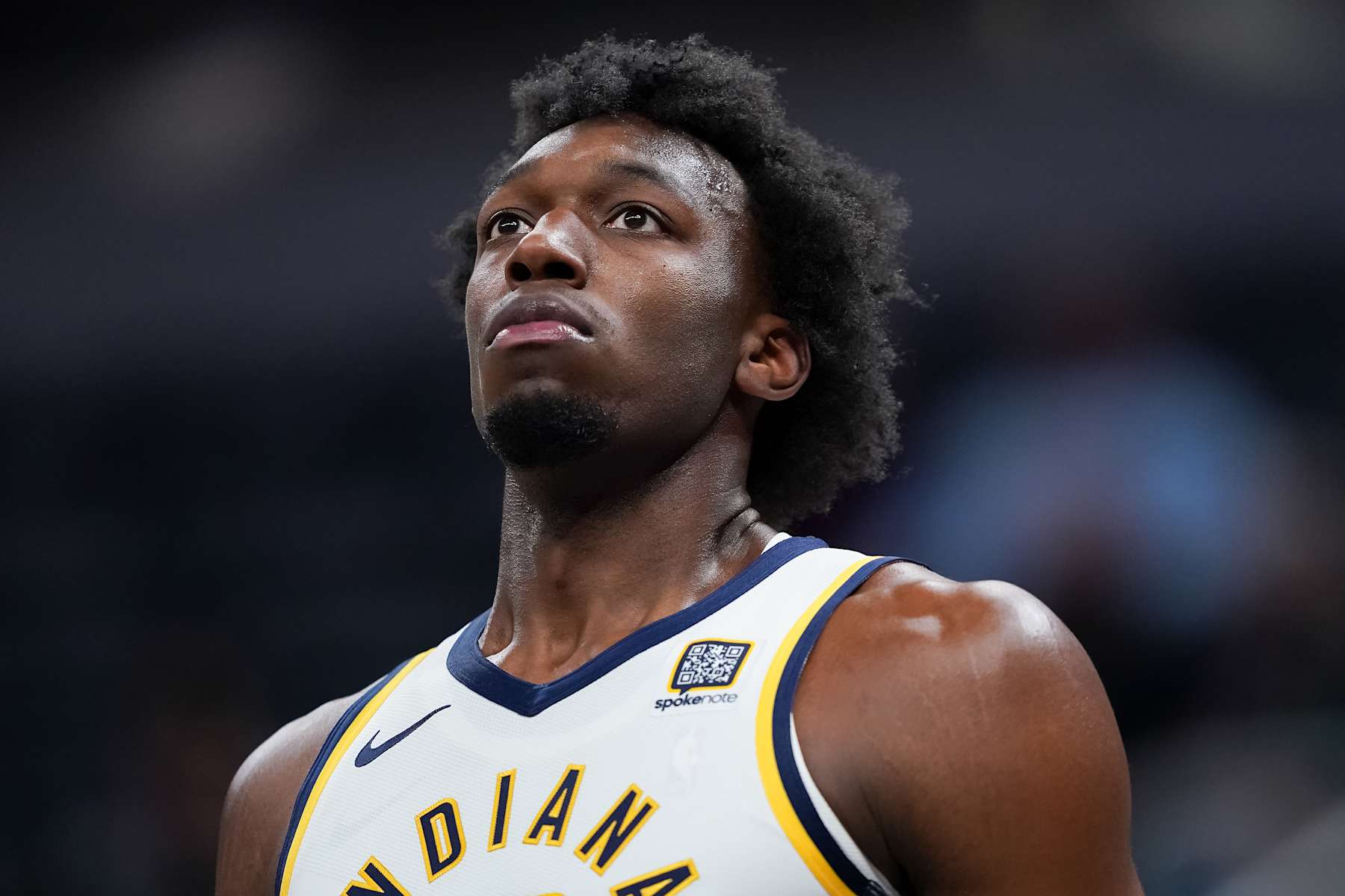 INDIANAPOLIS, INDIANA - OCTOBER 14: James Wiseman #13 of the Indiana Pacers looks on in the third quarter against the Memphis Grizzlies during a preseason game at Gainbridge Fieldhouse on October 14, 2024 in Indianapolis, Indiana. NOTE TO USER: User expressly acknowledges and agrees that, by downloading and or using this photograph, User is consenting to the terms and conditions of the Getty Images License Agreement. (Photo by Dylan Buell/Getty Images)