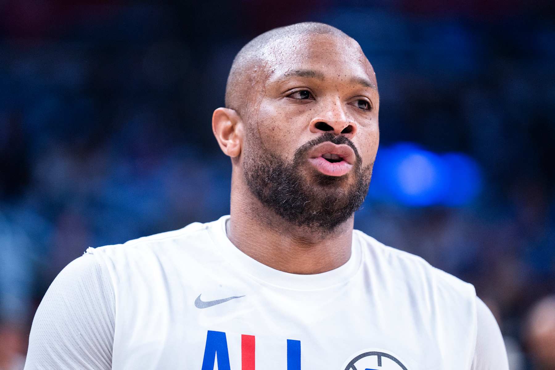 LOS ANGELES, CA - APRIL 21: PJ Tucker #17 of the LA Clippers looks on before the game against the Dallas Mavericks during the 2024 NBA Playoffs on April 21, 2024 at Crypto.Com Arena in Los Angeles, California. NOTE TO USER: User expressly acknowledges and agrees that, by downloading and/or using this Photograph, user is consenting to the terms and conditions of the Getty Images License Agreement. Mandatory Copyright Notice: Copyright 2024 NBAE (Photo by Tyler Ross/NBAE via Getty Images)