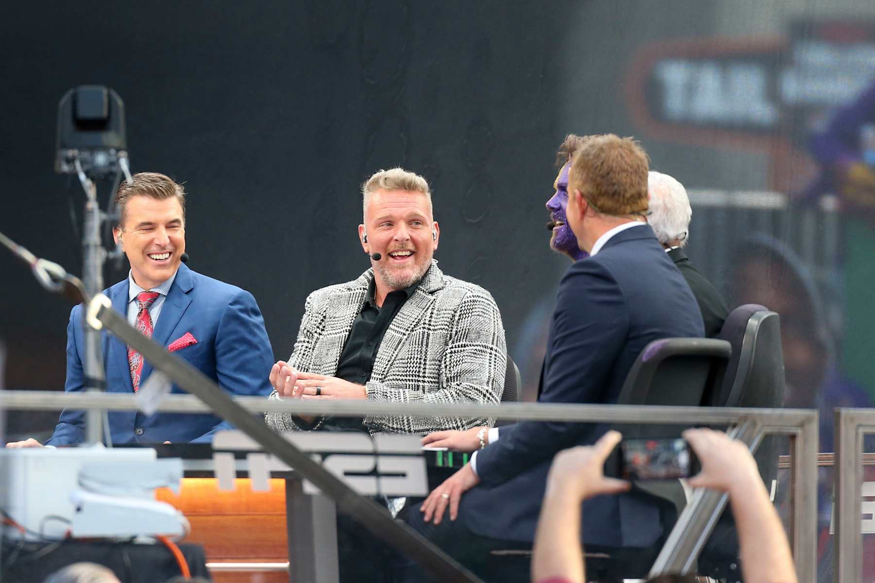SEATTLE, WA - October 14: ESPN Gameday host Pat McAfee chuckles was at the University of Washington for the college football game between the University of Washington and the Oregon Ducks on October 14, 2023 at Husky Stadium in Seattle, WA. (Photo by Jesse Beals/Icon Sportswire via Getty Images)