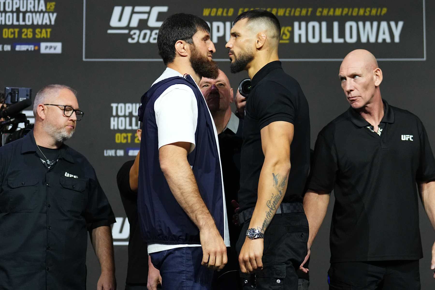 Opponents Magomed Ankalaev and Aleksandar Rakic face off