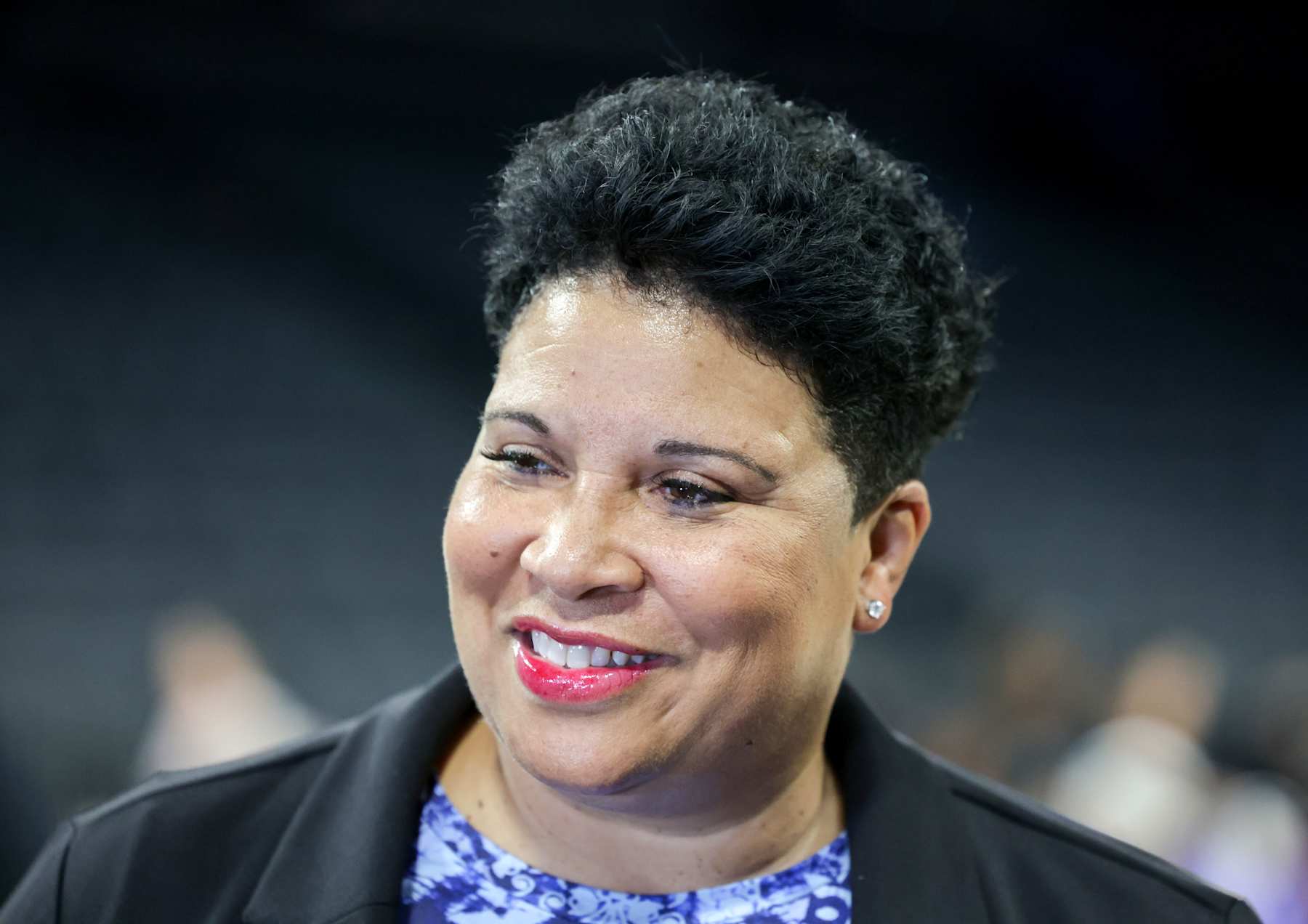 LAS VEGAS, NEVADA - JUNE 07: General manager Natalie Williams of the Las Vegas Aces is interviewed before the team's game against the Seattle Storm at Michelob ULTRA Arena on June 07, 2024 in Las Vegas, Nevada. NOTE TO USER: User expressly acknowledges and agrees that, by downloading and or using this photograph, User is consenting to the terms and conditions of the Getty Images License Agreement. (Photo by Ethan Miller/Getty Images)