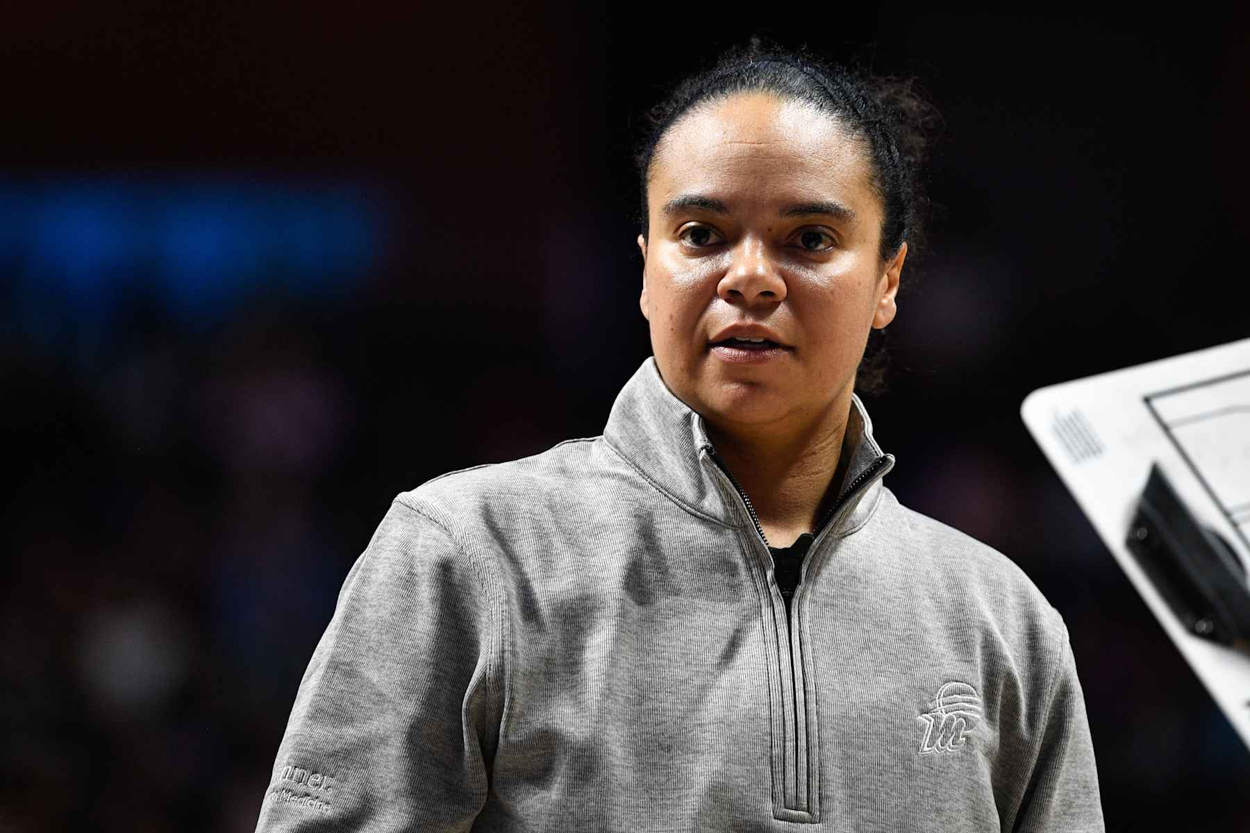 UNCASVILLE, CT - JULY 14: Phoenix Mercury associate head coach Kristi Toliver looks on during a WNBA game between the Phoenix Mercury and the Connecticut Sun on July 14, 2024, at Mohegan Sun Arena in Uncasville, CT. (Photo by Erica Denhoff/Icon Sportswire via Getty Images)