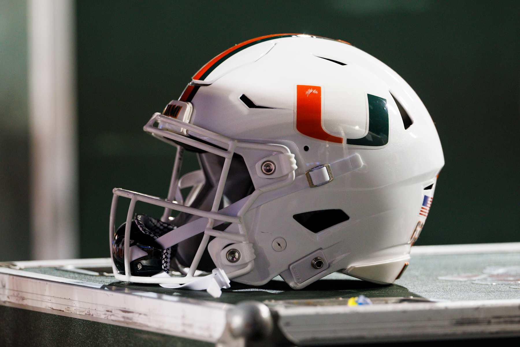BERKELEY, CALIFORNIA - OCTOBER 5: A detail view of a Miami Hurricanes helmet during the second half against California Golden Bears at California Memorial Stadium on October 5, 2024 in Berkeley, California. (Photo by Ric Tapia/Getty Images)
