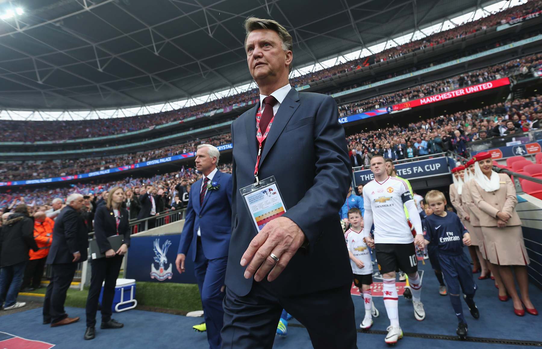 LONDON, ENGLAND - MAY 21: Louis van Gaal, manager of Manchester United walks out for the Emirates FA Cup Final match between Manchester United and Crystal Palace at Wembley Stadium on May 21, 2016 in London, England. (Photo by Alex Morton - The FA/The FA via Getty Images)