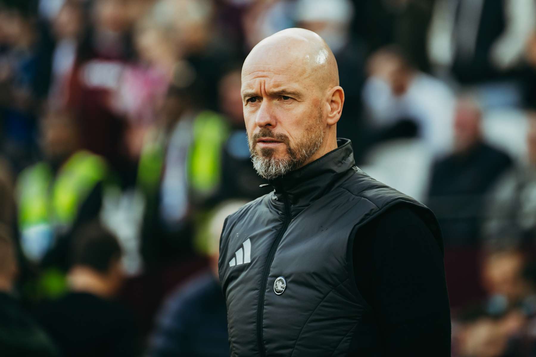 LONDON, ENGLAND - OCTOBER 26: Manchester United Head Coach / Manager Erik ten Hag looks on prior to the Premier League match between West Ham United FC and Manchester United FC at London Stadium on October 26, 2024 in London, United Kingdom. (Photo by Ash Donelon/Manchester United via Getty Images)