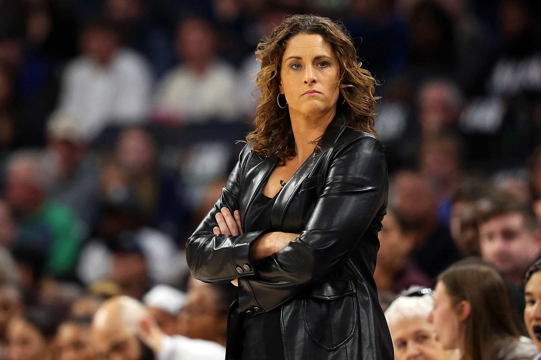 MINNEAPOLIS, MINNESOTA - OCTOBER 08: Head coach Stephanie White of the Connecticut Sun looks on against the Minnesota Lynx in the first quarter of Game Five of the Semi-Finals during the WNBA Playoffs at Target Center on October 08, 2024 in Minneapolis, Minnesota. The Lynx defeated the Sun 88-77. NOTE TO USER: User expressly acknowledges and agrees that, by downloading and or using this photograph, User is consenting to the terms and conditions of the Getty Images License Agreement. (Photo by David Berding/Getty Images)