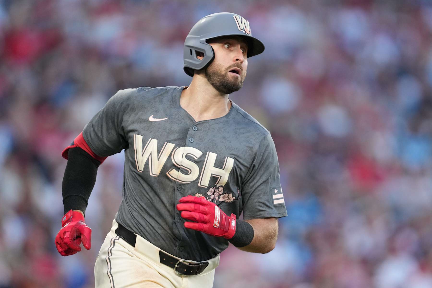 WASHINGTON, DC -SEPTEMBER 28:  Joey Gallo #24 of the Washington Nationals rounds the bases after hitting a home run during a baseball game against the Philadelphia Phillies at Nationals Park on September 28, 2024 in Washington, DC.  (Photo by Mitchell Layton/Getty Images)