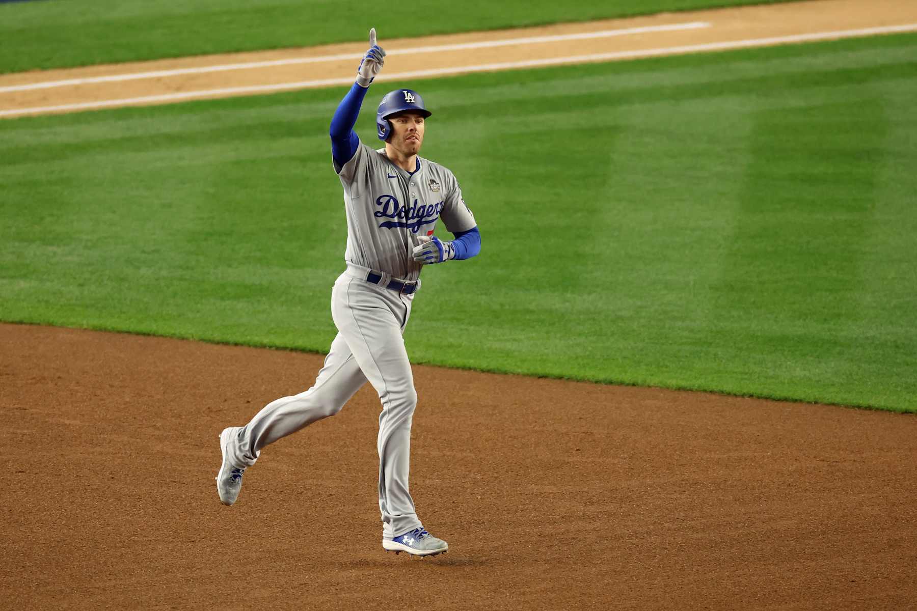 NEW YORK, NEW YORK - OCTOBER 28: Freddie Freeman #5 of the Los Angeles Dodgers rounds the bases after hitting a two-run home run against the New York Yankees in the first inning during Game Three of the 2024 World Series at Yankee Stadium on October 28, 2024 in the Bronx borough of New York City. (Photo by Luke Hales/Getty Images)