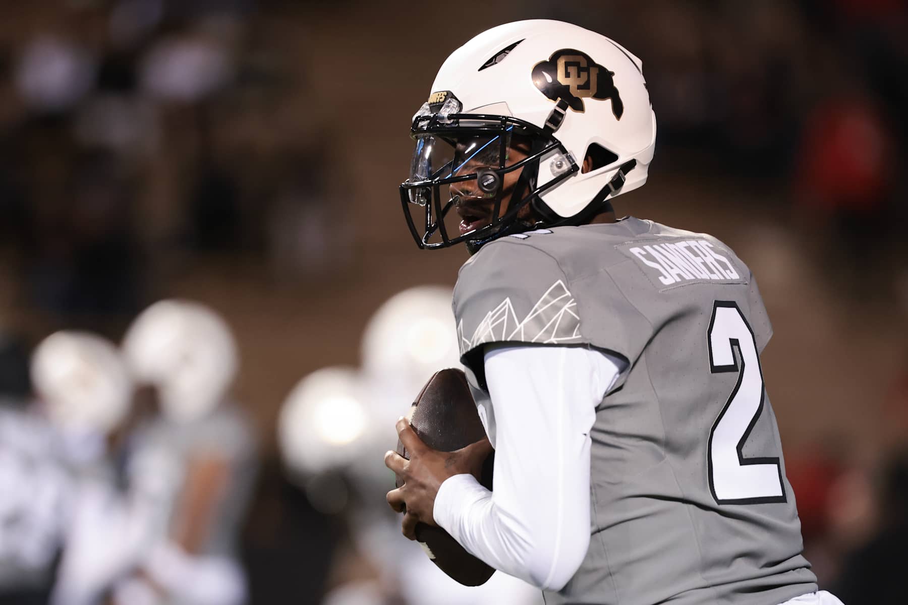 BOULDER, COLORADO - OCTOBER 26: Shedeur Sanders #2 of the Colorado Buffaloes warms up prior to the game against the Cincinnati Bearcats at Folsom Field on October 26, 2024 in Boulder, Colorado. (Photo by Andrew Wevers/Getty Images)