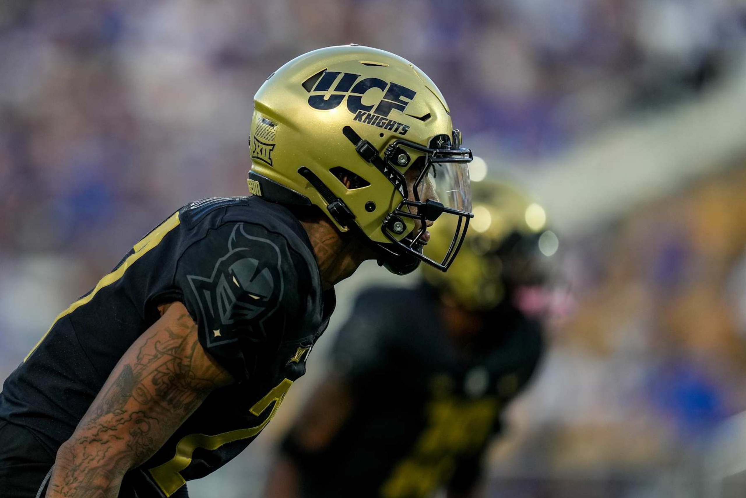 ORLANDO, FL - OCTOBER 26 UCF Knights defensive back Chasen Johnson (27) looks on during a game between the BYU Cougars and the UCF Knights on October 26, 2024 at FBC Mortgage Stadium in Orlando, FL (Photo by Ricky Bowden/Icon Sportswire via Getty Images) ORLANDO, FL - OCTOBER 26 UCF Knights defensive back Chasen Johnson (27) looks on during a game between the BYU Cougars and the UCF Knights on October 26, 2024 at FBC Mortgage Stadium in Orlando, FL (Photo by Ricky Bowden/Icon Sportswire via Getty Images)