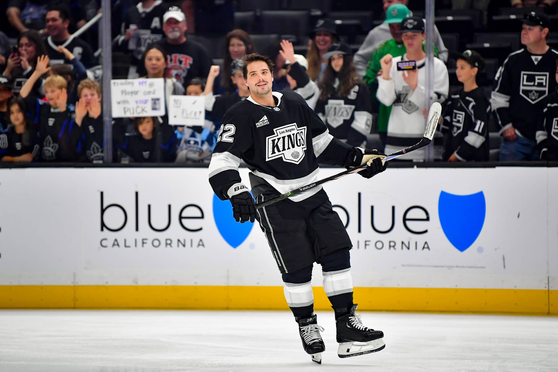 LOS ANGELES, CA - OCTOBER 26: Kevin Fiala #22 of the Los Angeles Kings skates on the ice during warm ups prior to the game against the Utah Hockey Club at Crypto.com Arena on October 26, 2024 in Los Angeles, California. (Photo by Gary A. Vasquez/NHLI via Getty Images)