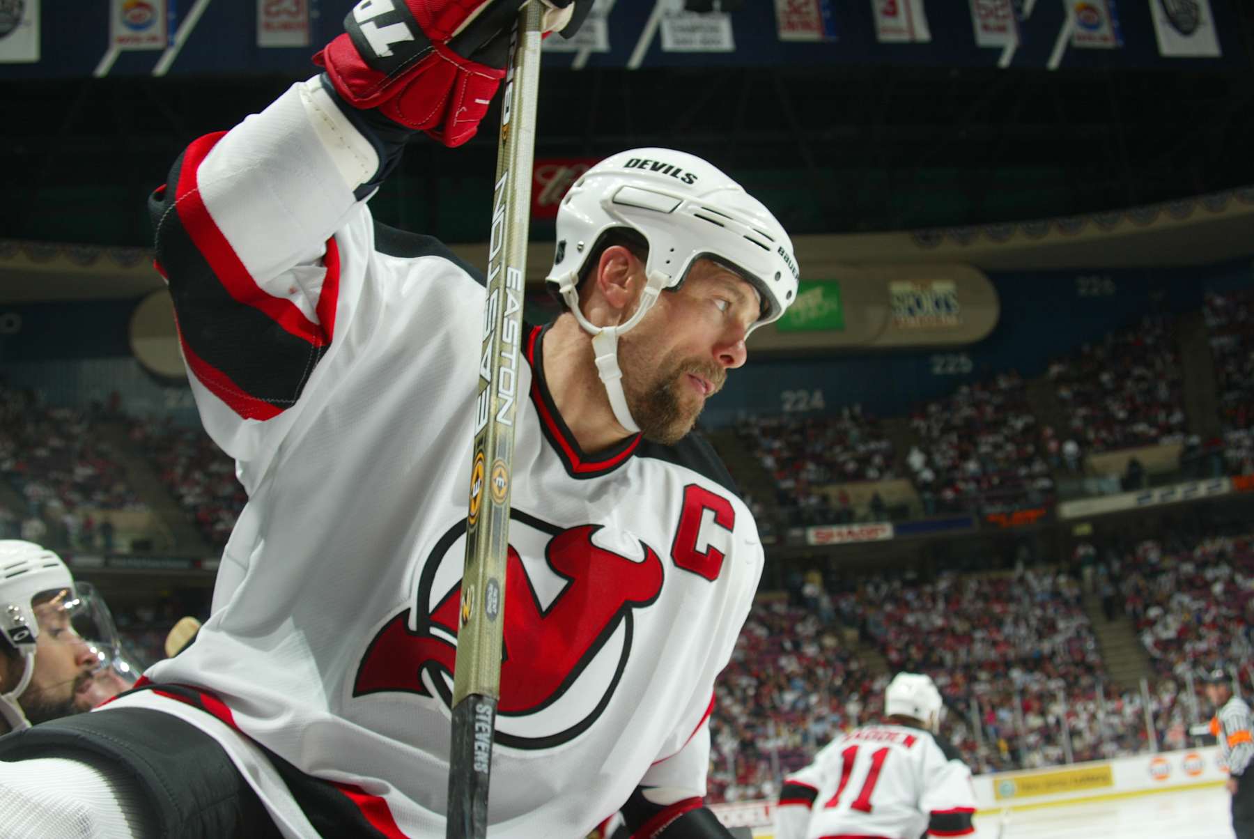 2003 Season:  Player Scott Stevens of the New Jersey Devils.  (Photo by Bruce Bennett Studios via Getty Images Studios/Getty Images)