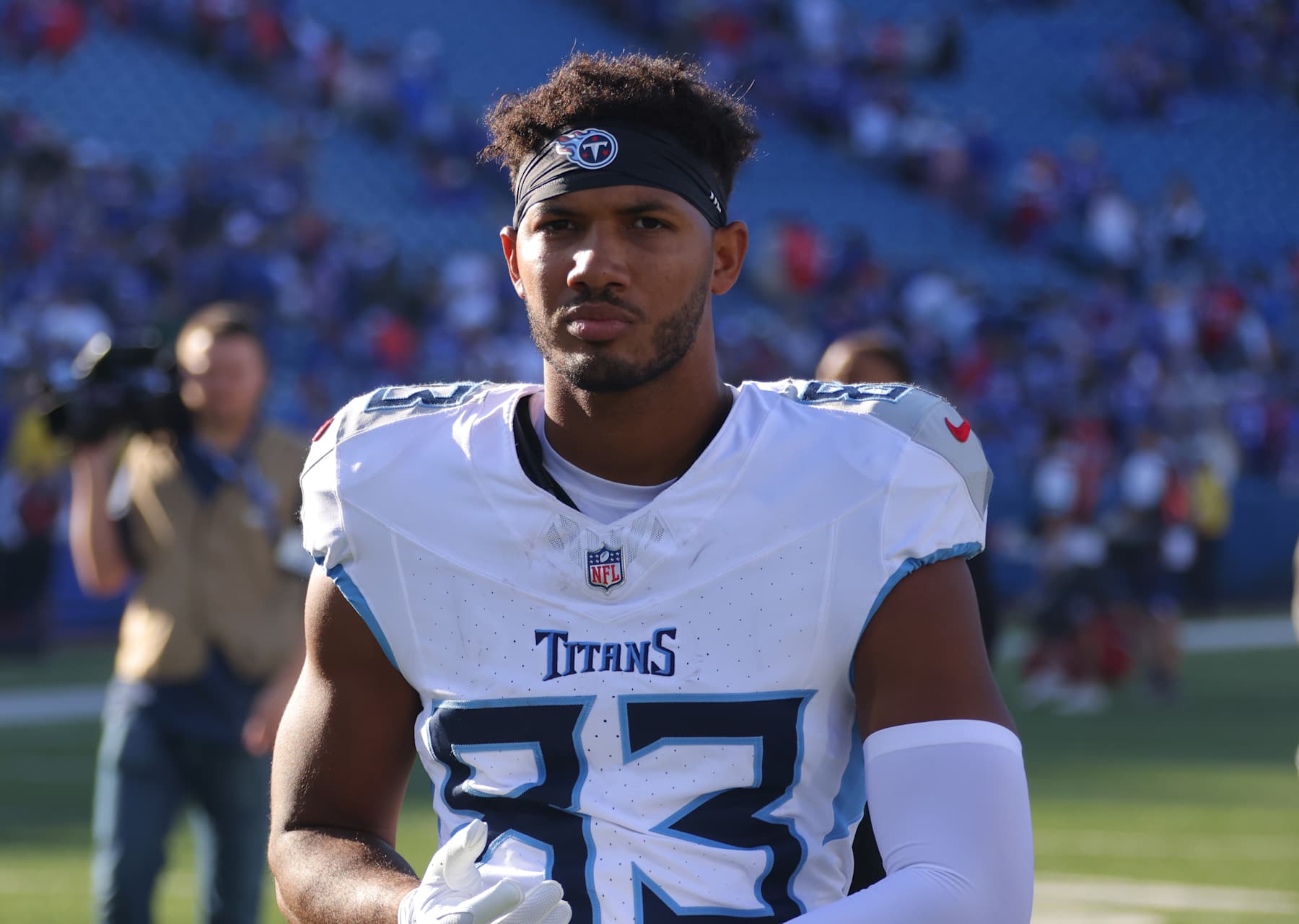 ORCHARD PARK, NEW YORK - OCTOBER 20: Tyler Boyd #83 of the Tennessee Titans after a game against the Buffalo Bills at Highmark Stadium on October 20, 2024 in Orchard Park, New York. (Photo by Timothy T Ludwig/Getty Images)