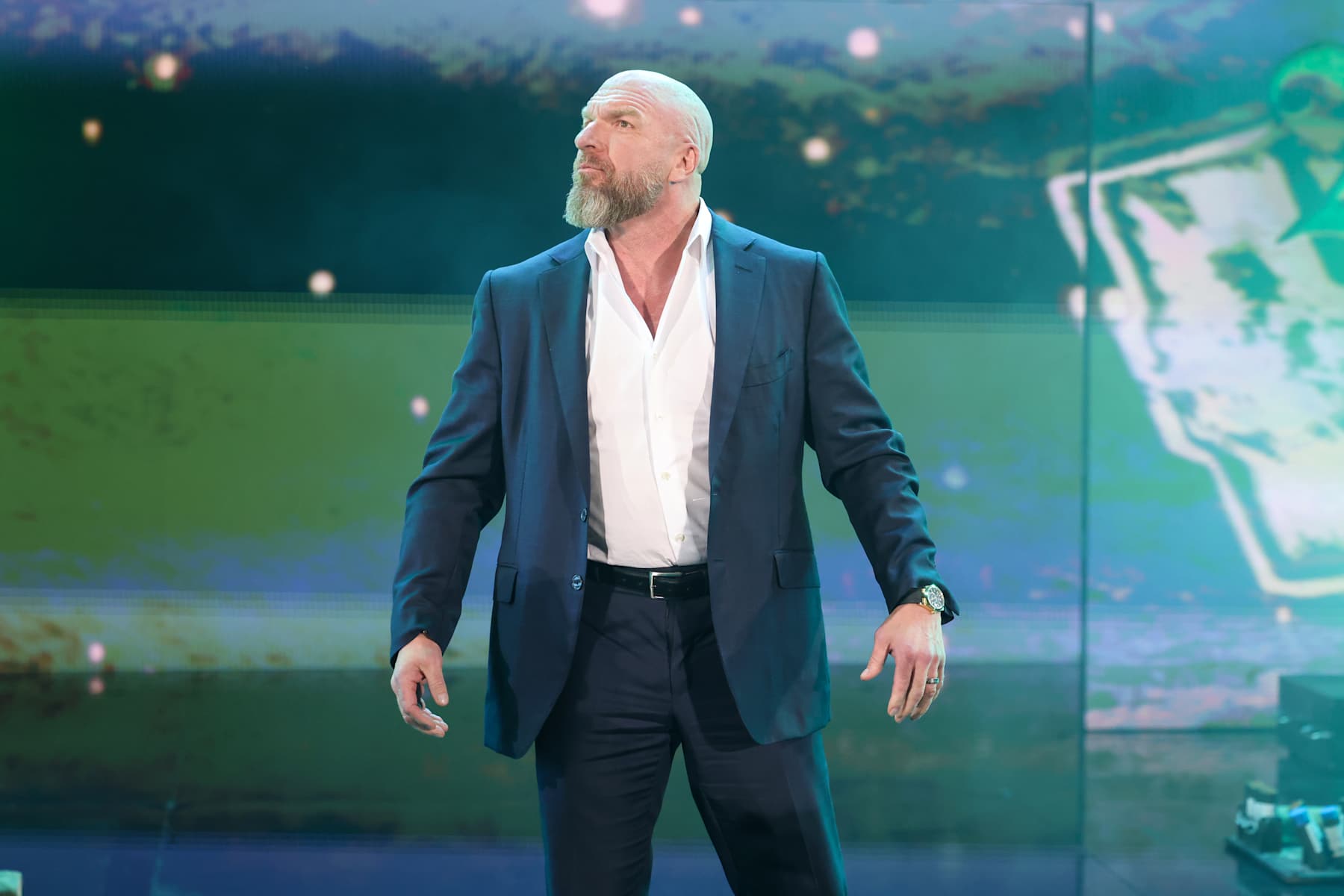 SEATTLE, WASHINGTON - SEPTEMBER 13: Triple H opens the show during SmackDown at Climate Pledge Arena on September 13, 2024 in Seattle, Washington. (Photo by WWE/Getty Images)